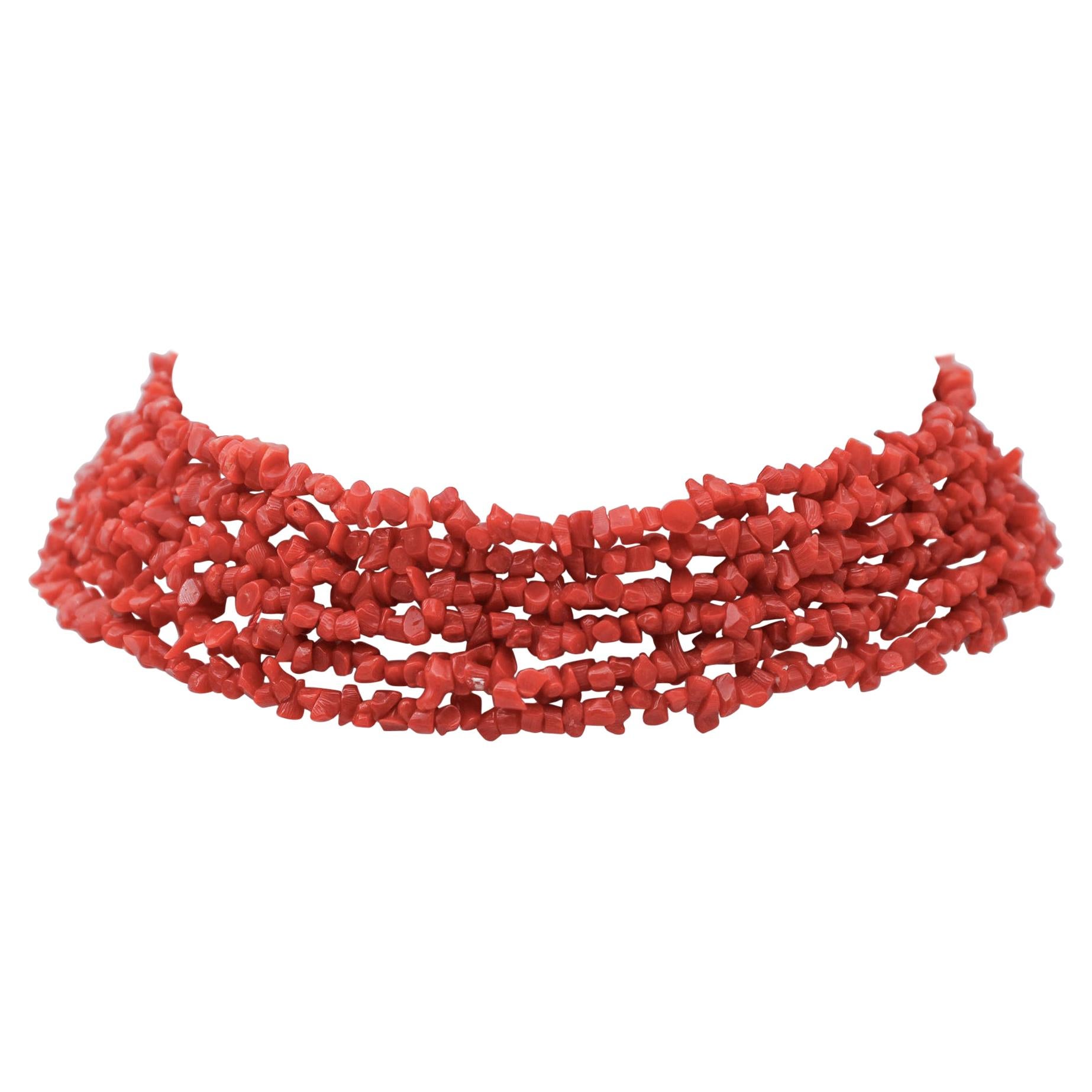 Italian Red Coral, Retrò Choker Necklace For Sale