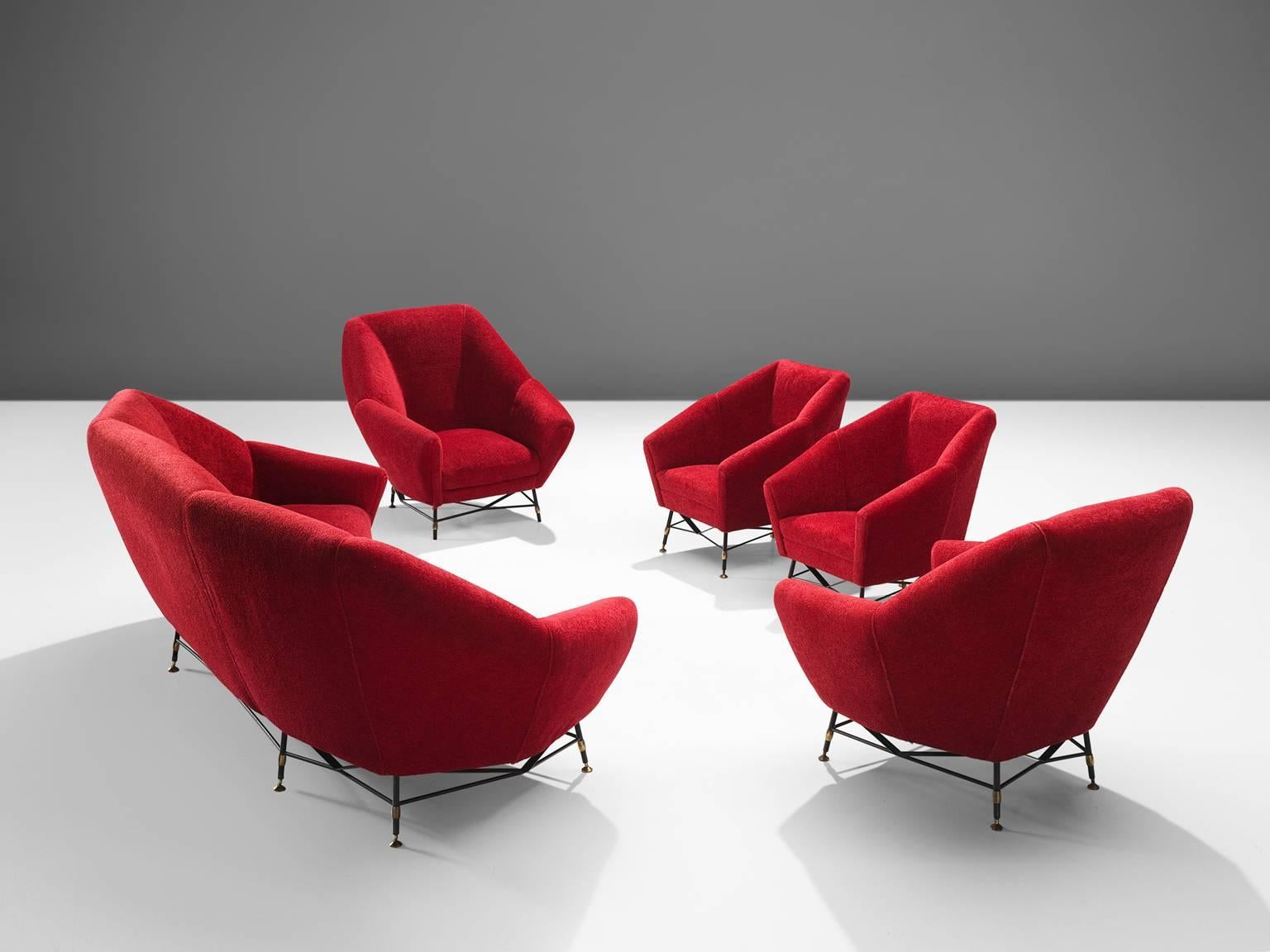 Italian Red Easy Chairs, circa 1950 5