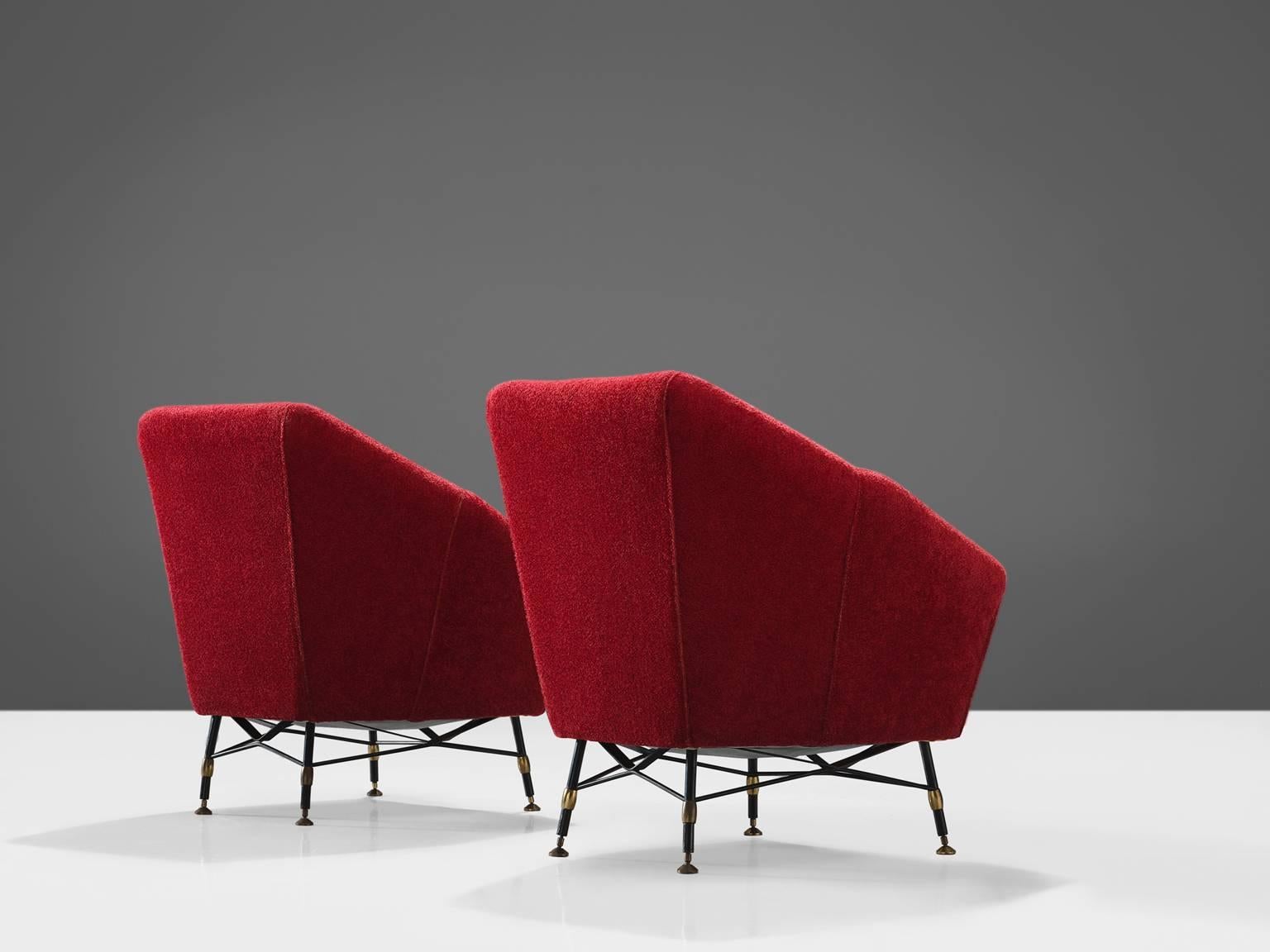 Mid-Century Modern Italian Red Easy Chairs, circa 1950
