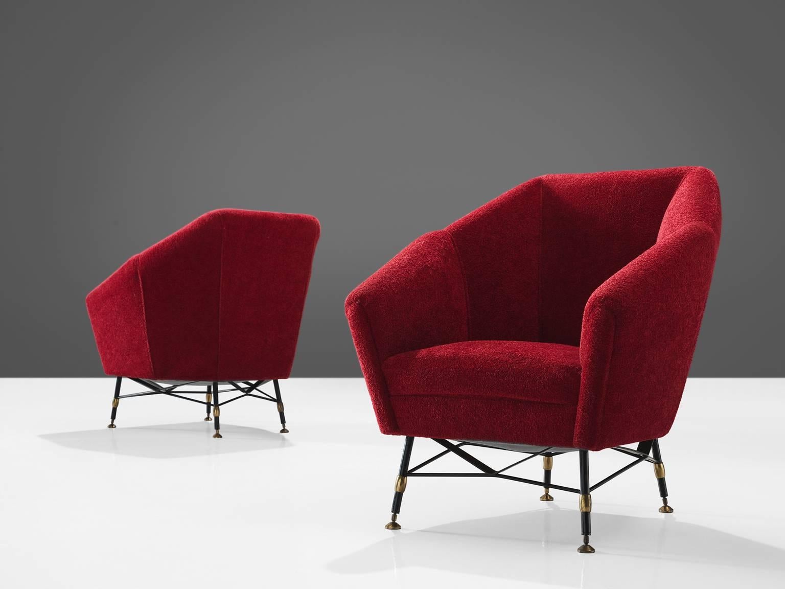 Mid-20th Century Italian Red Easy Chairs, circa 1950
