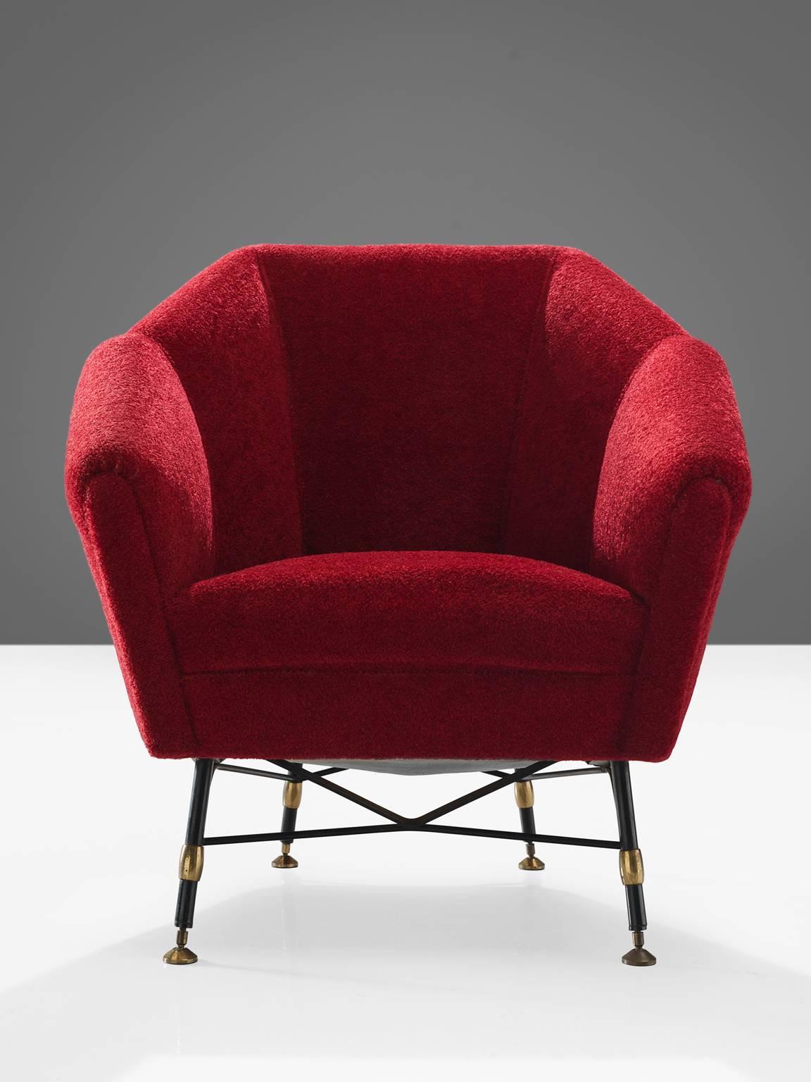 Italian Red Easy Chairs, circa 1950 1