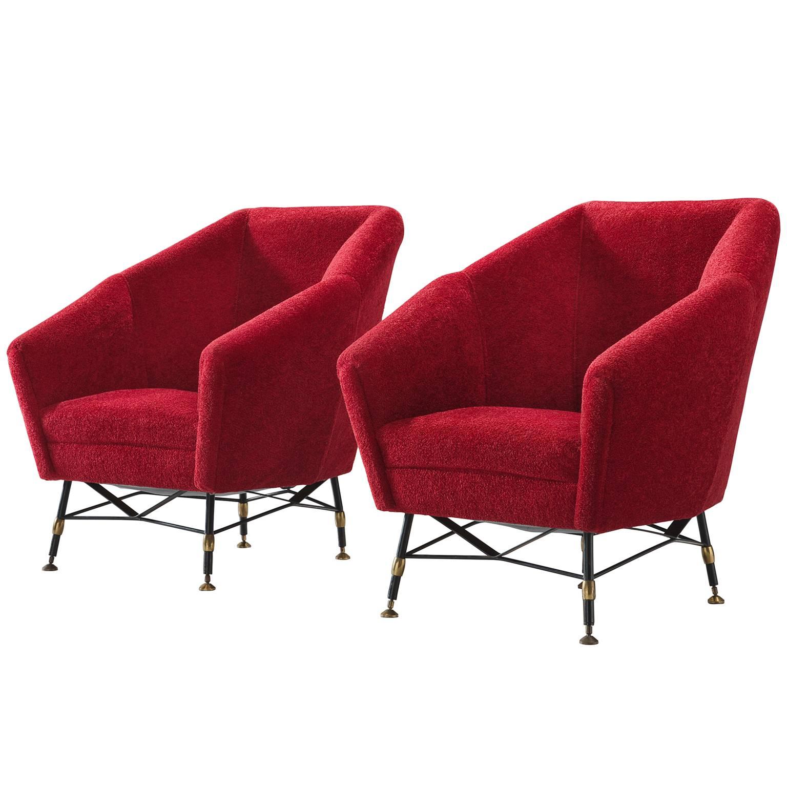 Italian Red Easy Chairs, circa 1950