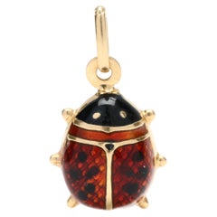 Italian Red Enamel Ladybug Charm, 18K Yellow Gold, Small Gold