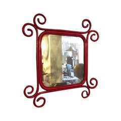 Italian Red Enameled Rattan Mirror, by Franco Albini and Franca Helg, 1960s