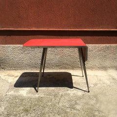 Italian Red Formica Kitchen Table with Double Foldable Top on Both Sides, 1960s