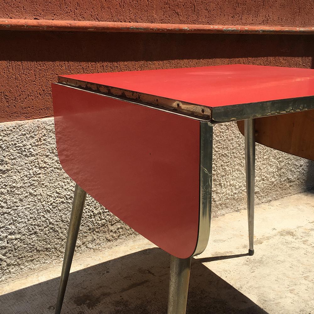 Mid-Century Modern Italian Red Formica Kitchen Table with Double Foldable Top on Both Sides, 1960s