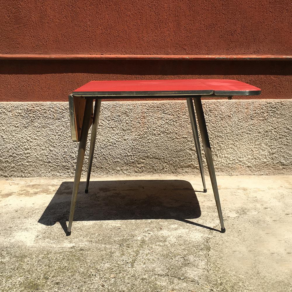 European Italian Red Formica Kitchen Table with Double Foldable Top on Both Sides, 1960s