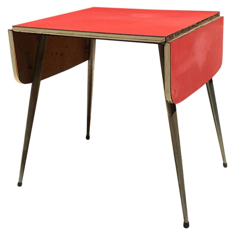 Italian Red Formica Kitchen Table with Double Foldable Top on Both Sides, 1960s