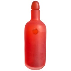 Italian Red Glass Bottle by Venini Murano Serie “Velati”, 1996