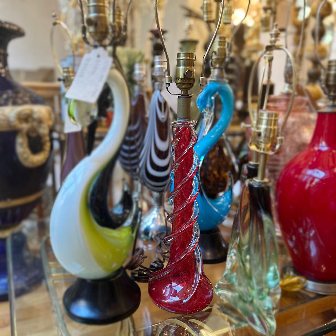 Murano Glass Italian Red Glass Lamp For Sale