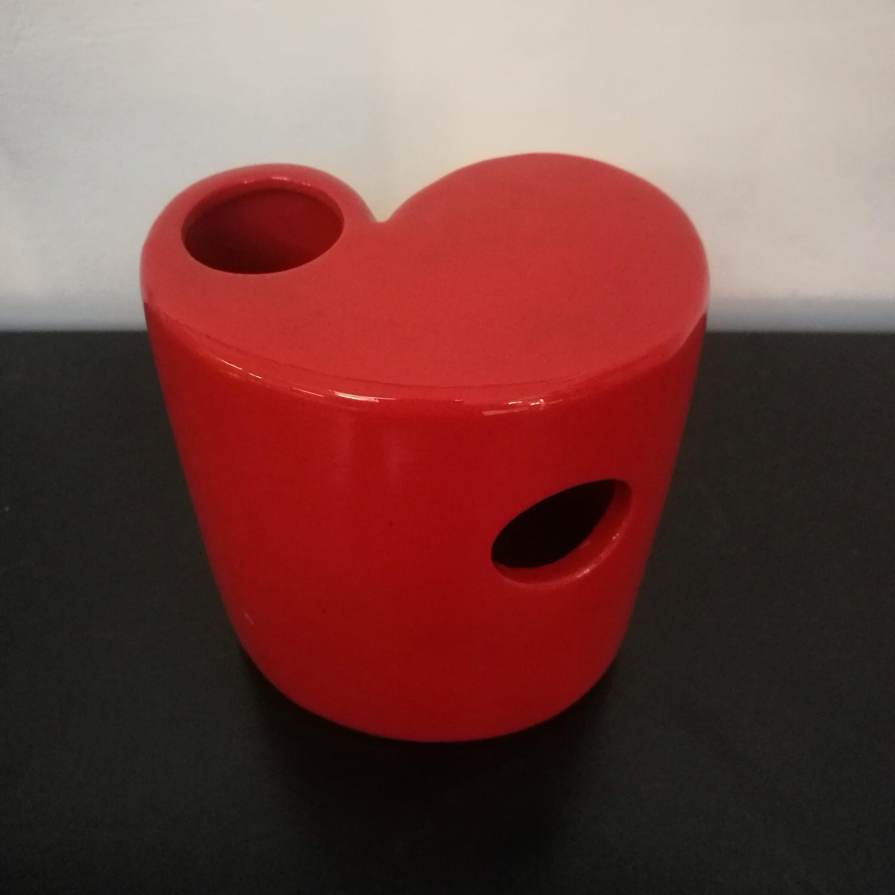 Space Age Italian Red Glazed Ceramic Vase, 1970s