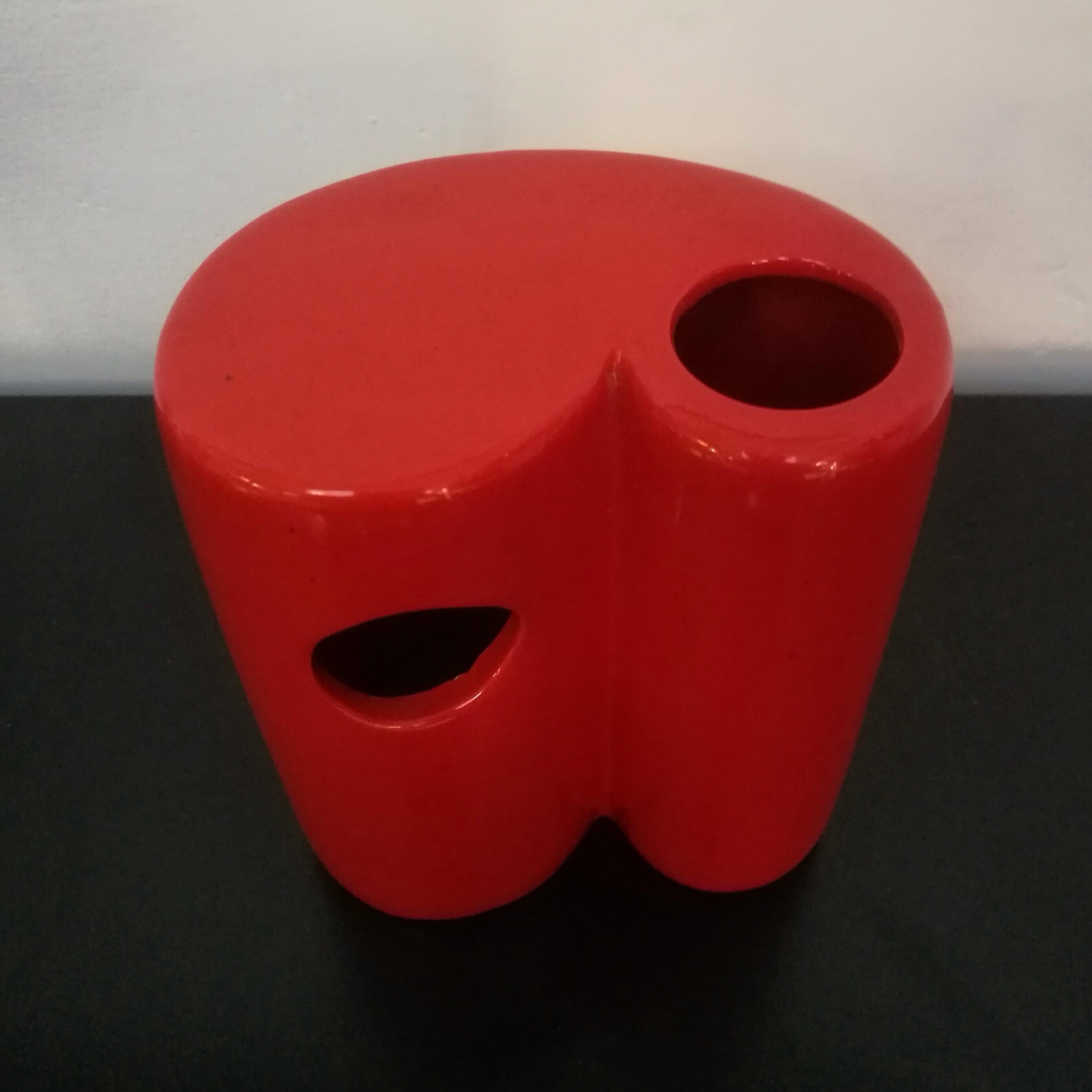 Italian Red Glazed Ceramic Vase, 1970s In Good Condition In MIlano, IT