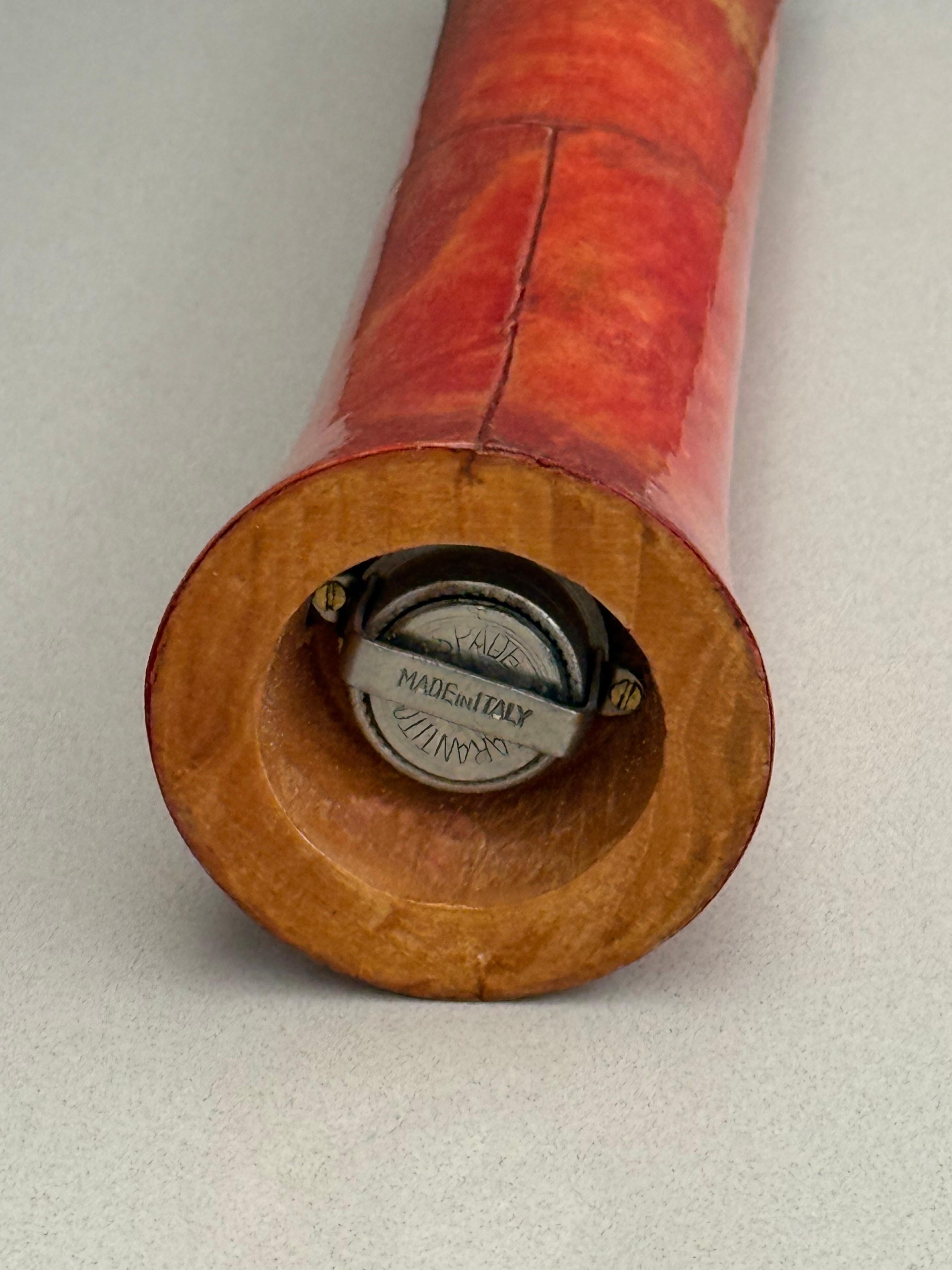 Mid-Century Modern Italian Red Goatskin Parchment Pepper Mill by Aldo Tura For Sale