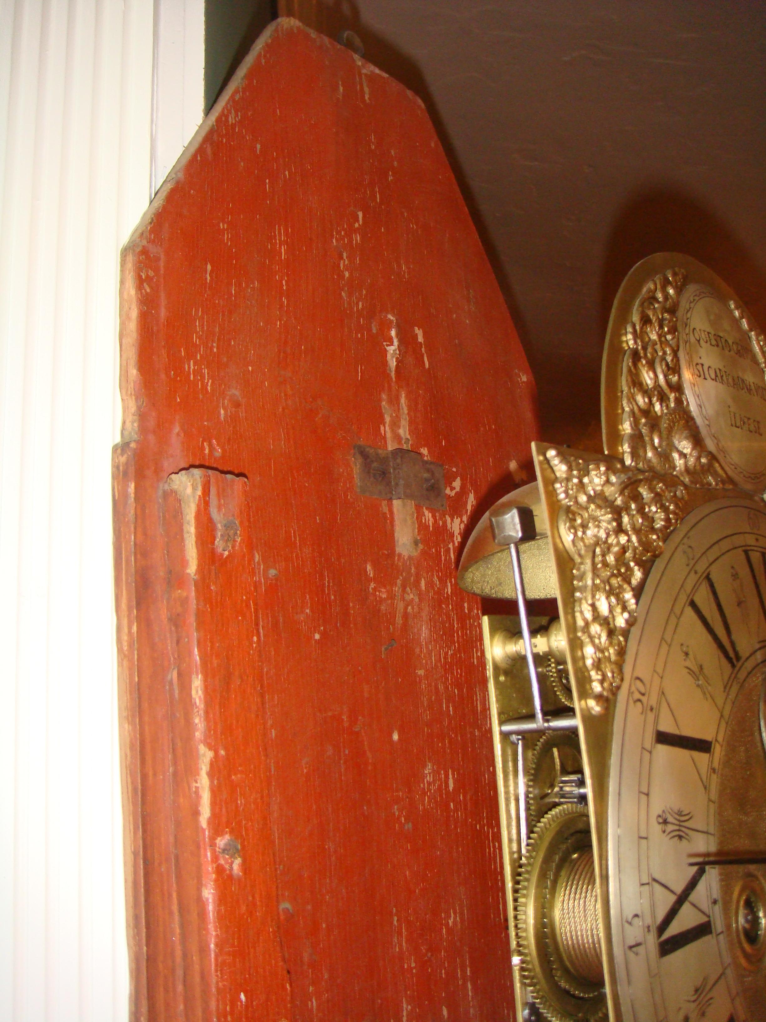 Cast Italian Red Grain Painted and Gilt Decorated Tall Case Clock, c1790 For Sale