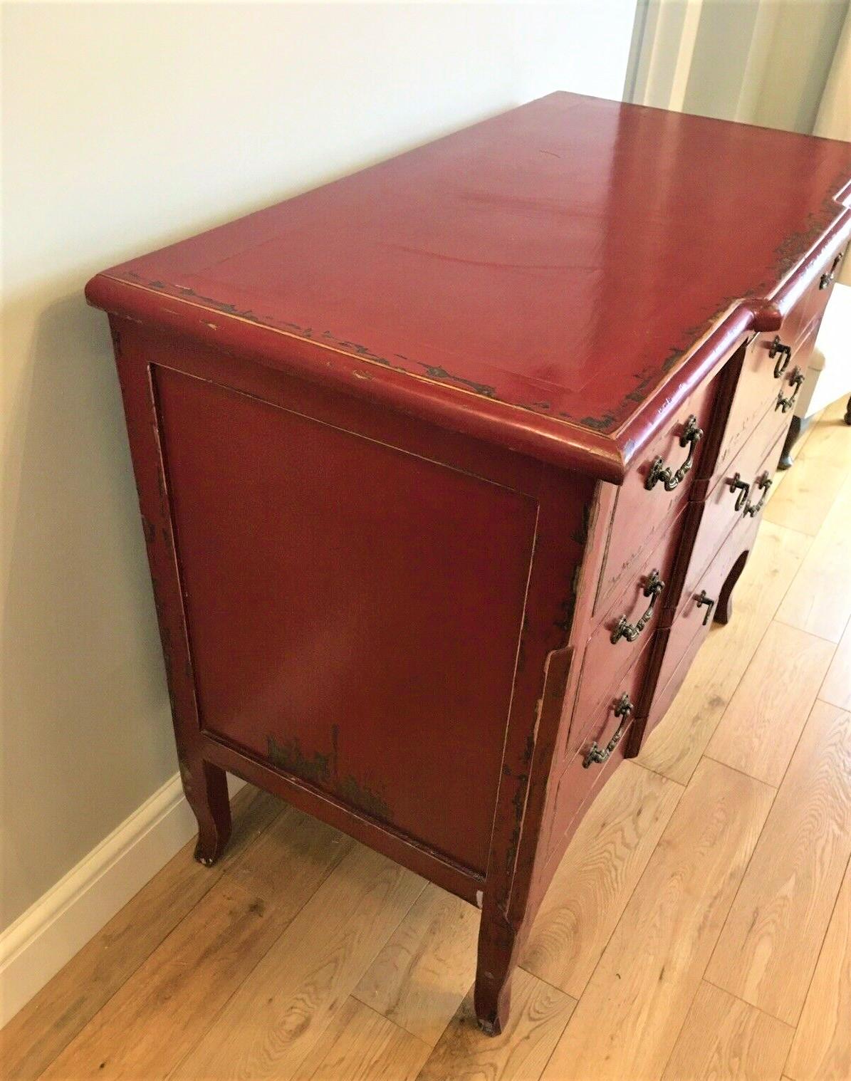 Lacquered Italian Red Lacquer Commode Chest of Drawers For Sale