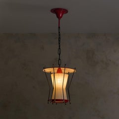 Italian Red Lacquer Pendant with Hourglass Diffuser, 1950s