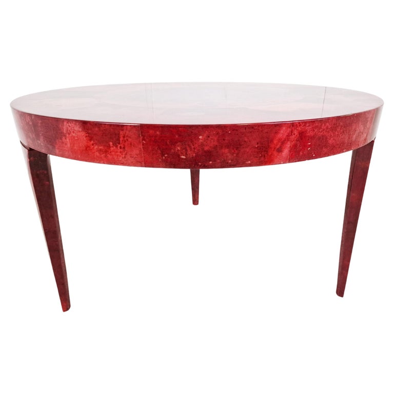 Italian Red Lacquered Goatskin / Parchment Dining Table by Aldo Tura