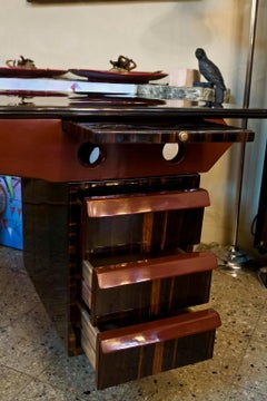 Scrivania italiana in Wood laccato rosso degli anni '50