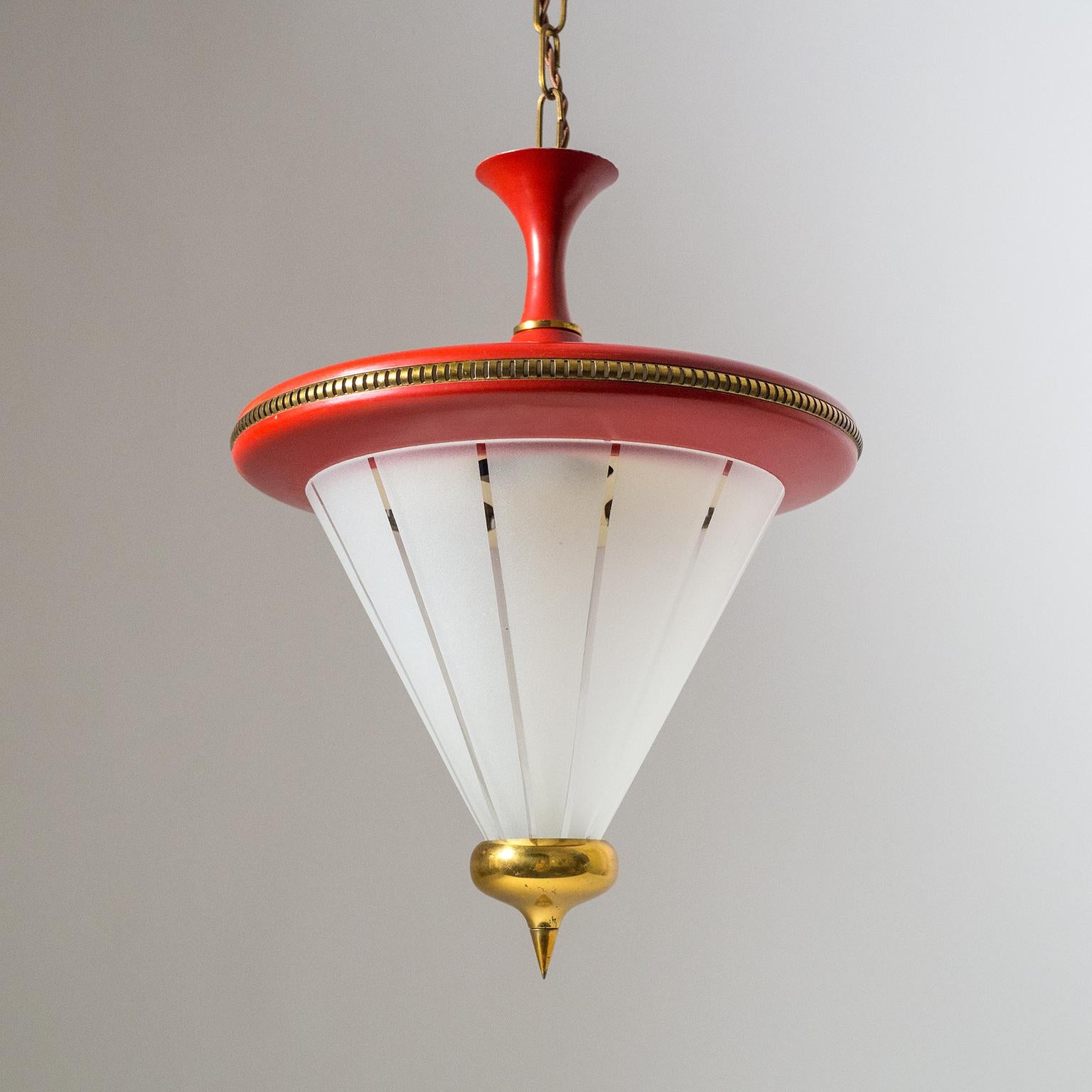 Italian Red Lantern, circa 1950 In Good Condition In Vienna, AT