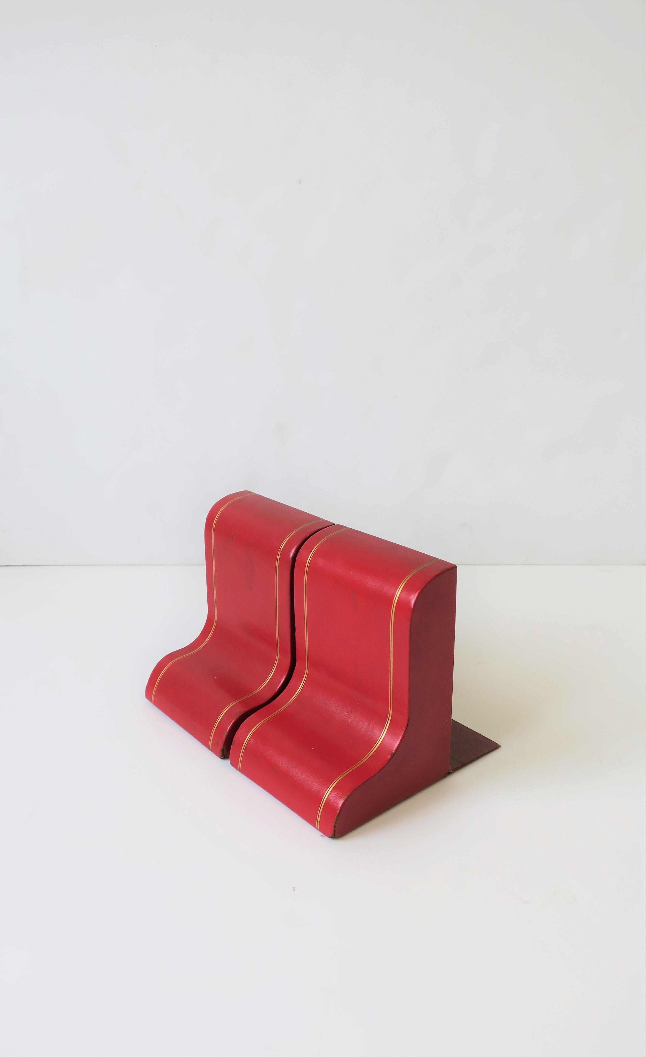 Italian Red Leather and Gold Bookends, Pair For Sale 3