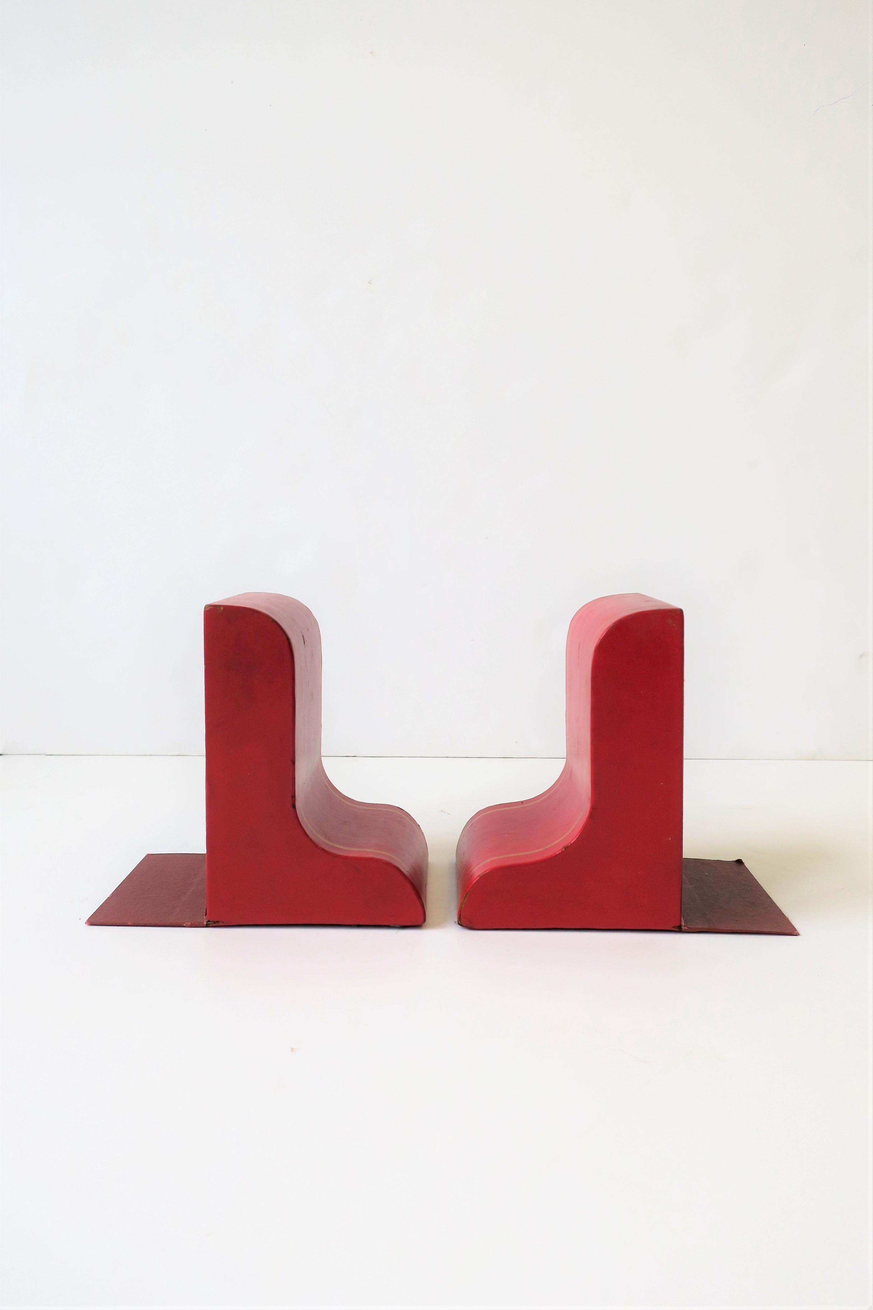 Italian Red Leather and Gold Bookends, Pair For Sale 6