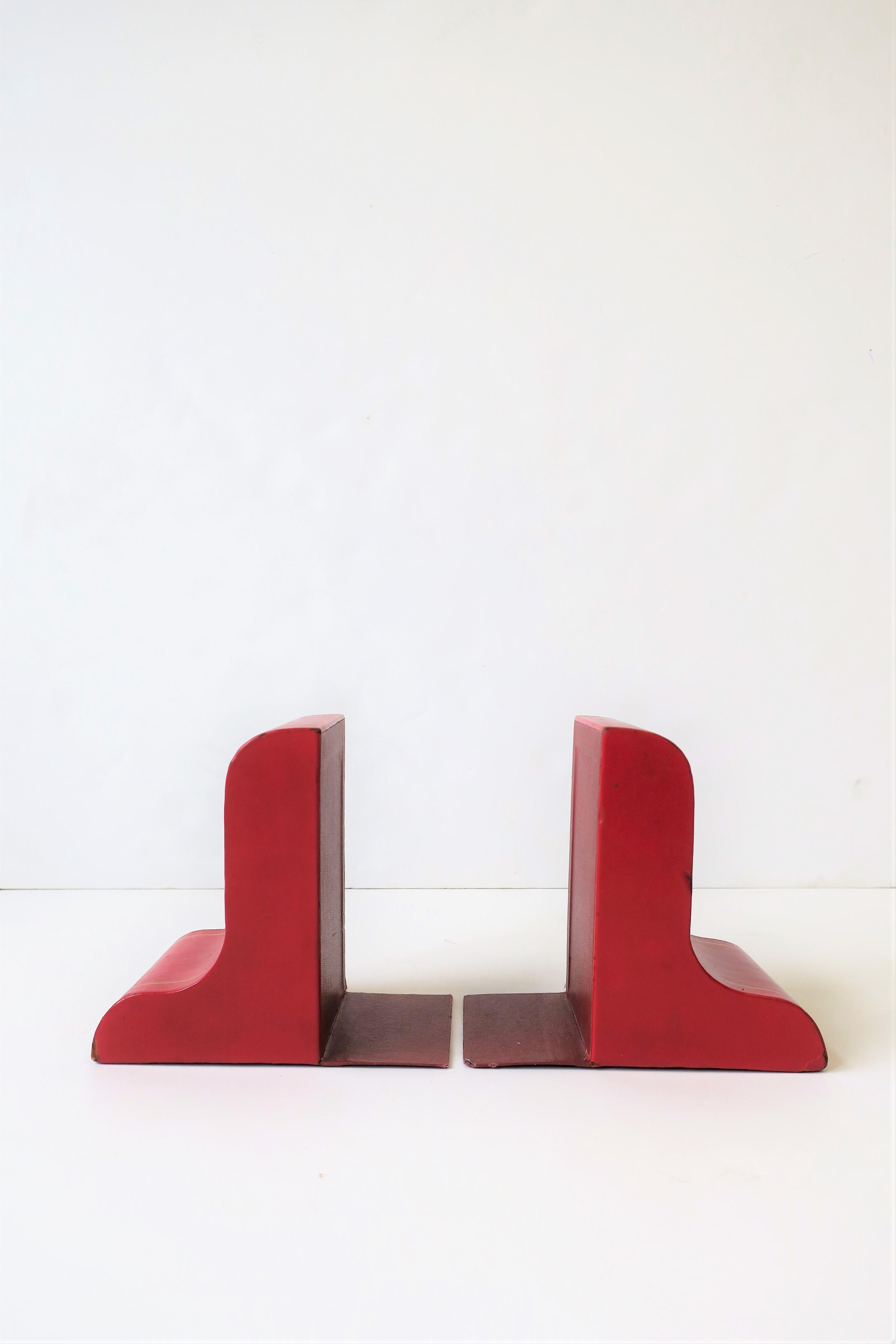 Italian Red Leather and Gold Bookends, Pair For Sale 7