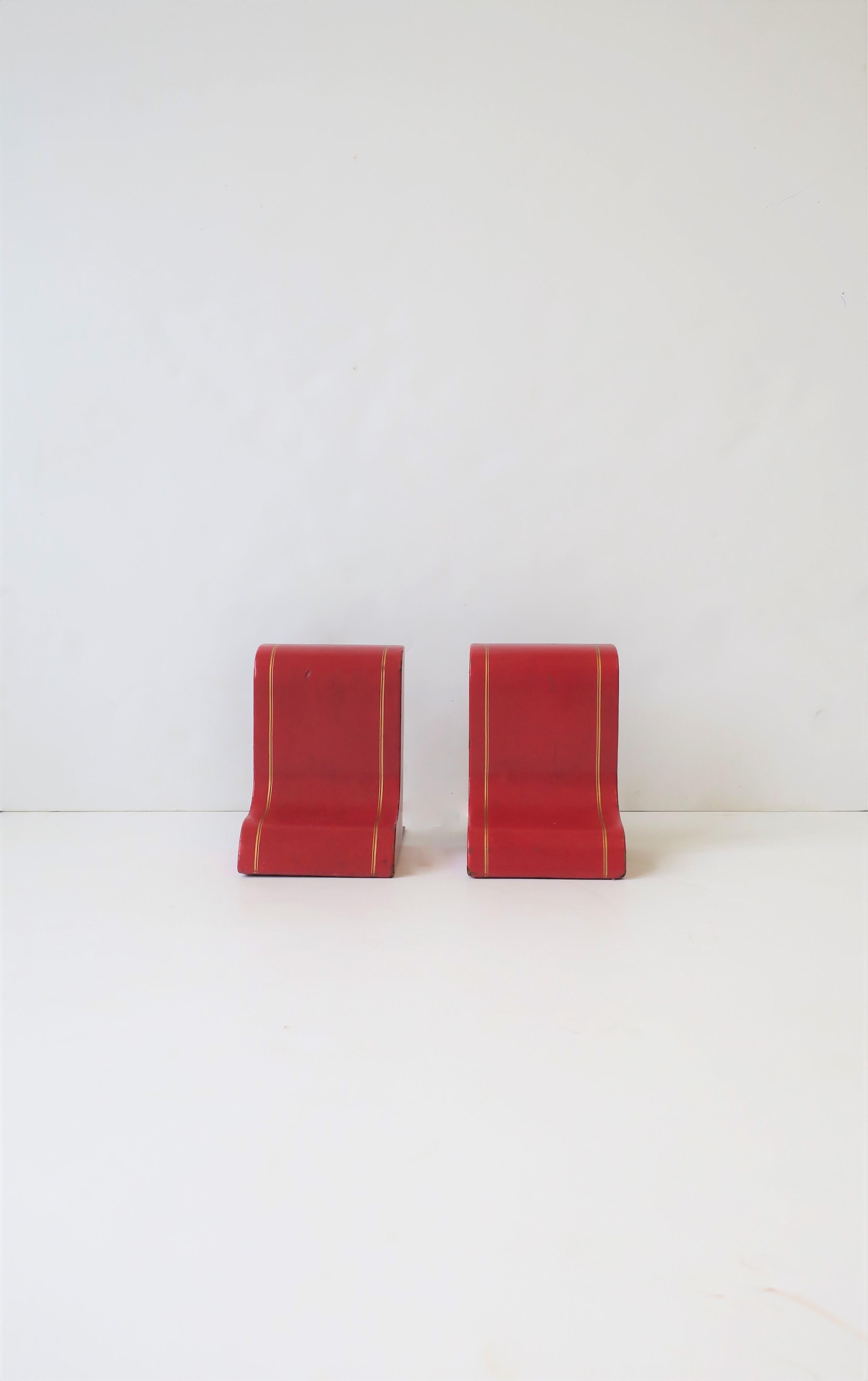 Italian Red Leather and Gold Bookends, Pair For Sale 8