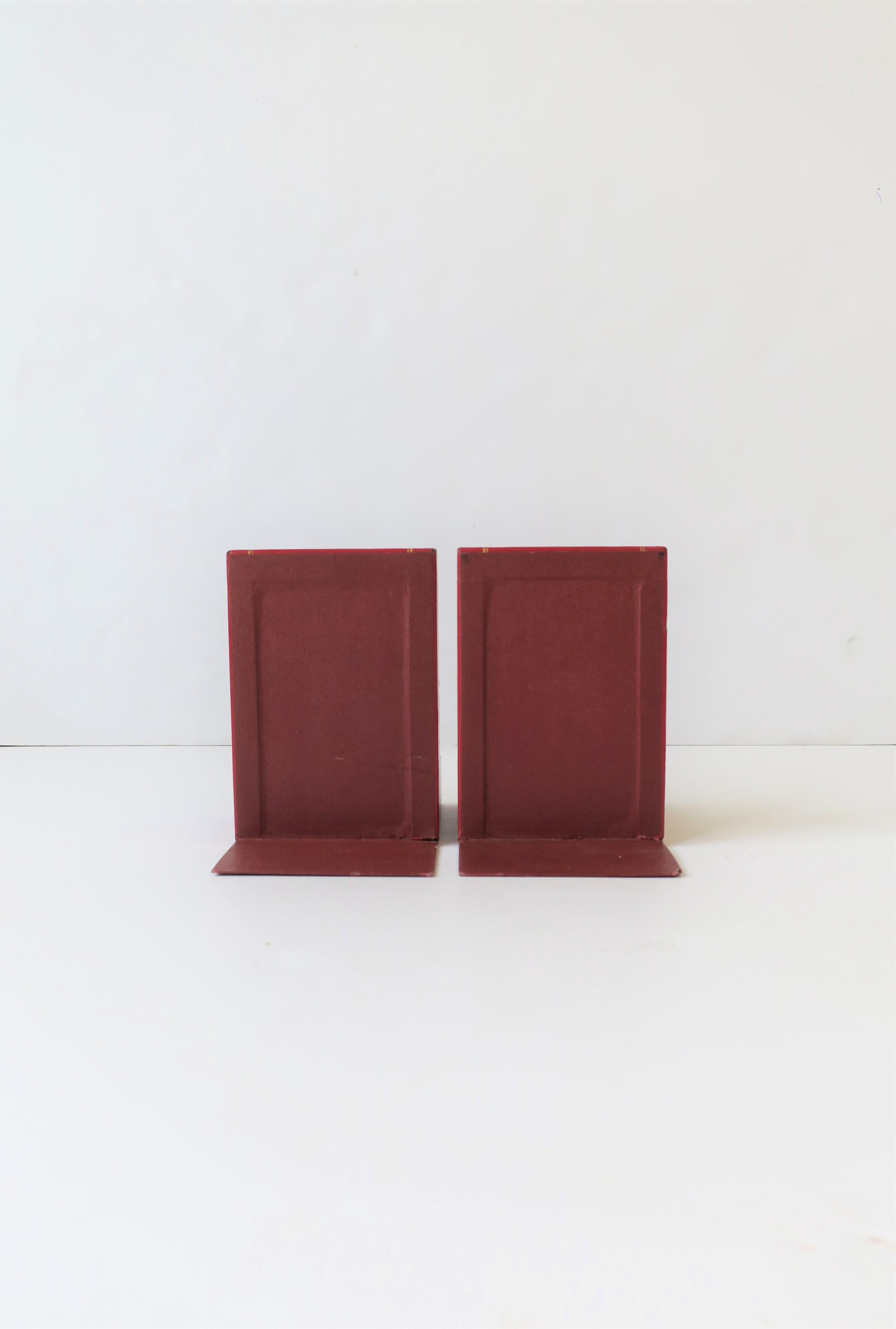 Italian Red Leather and Gold Bookends, Pair For Sale 9