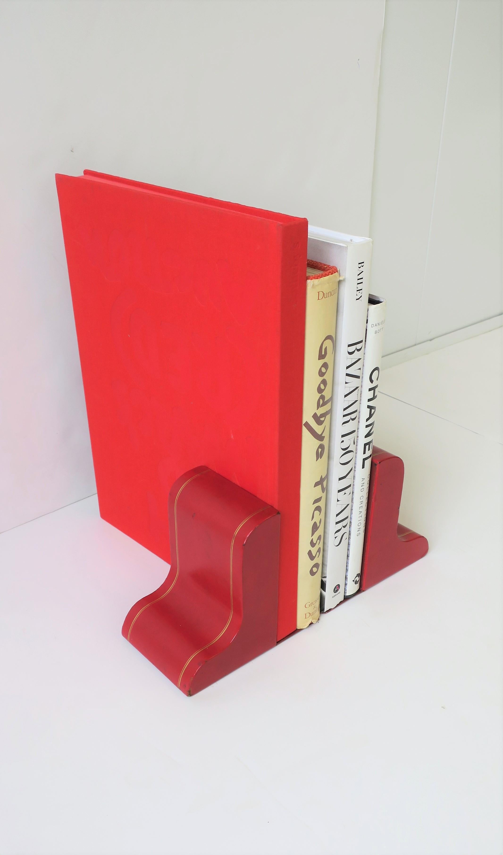 Italian Red Leather and Gold Bookends, Pair In Good Condition For Sale In New York, NY