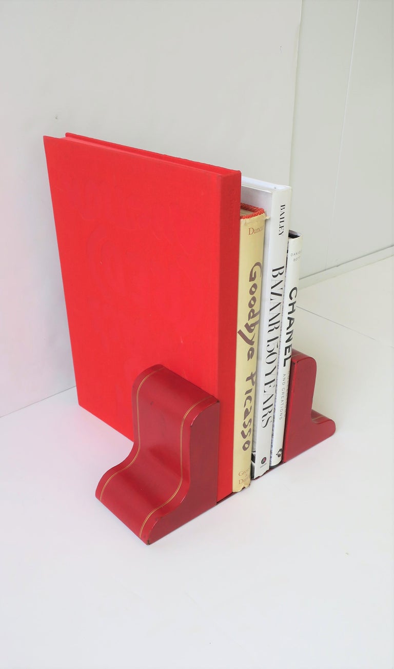 Italian Red Leather and Gold Bookends, Pair For Sale at 1stDibs