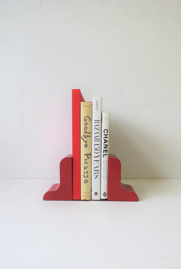Italian Red Leather and Gold Bookends, Pair For Sale at 1stDibs