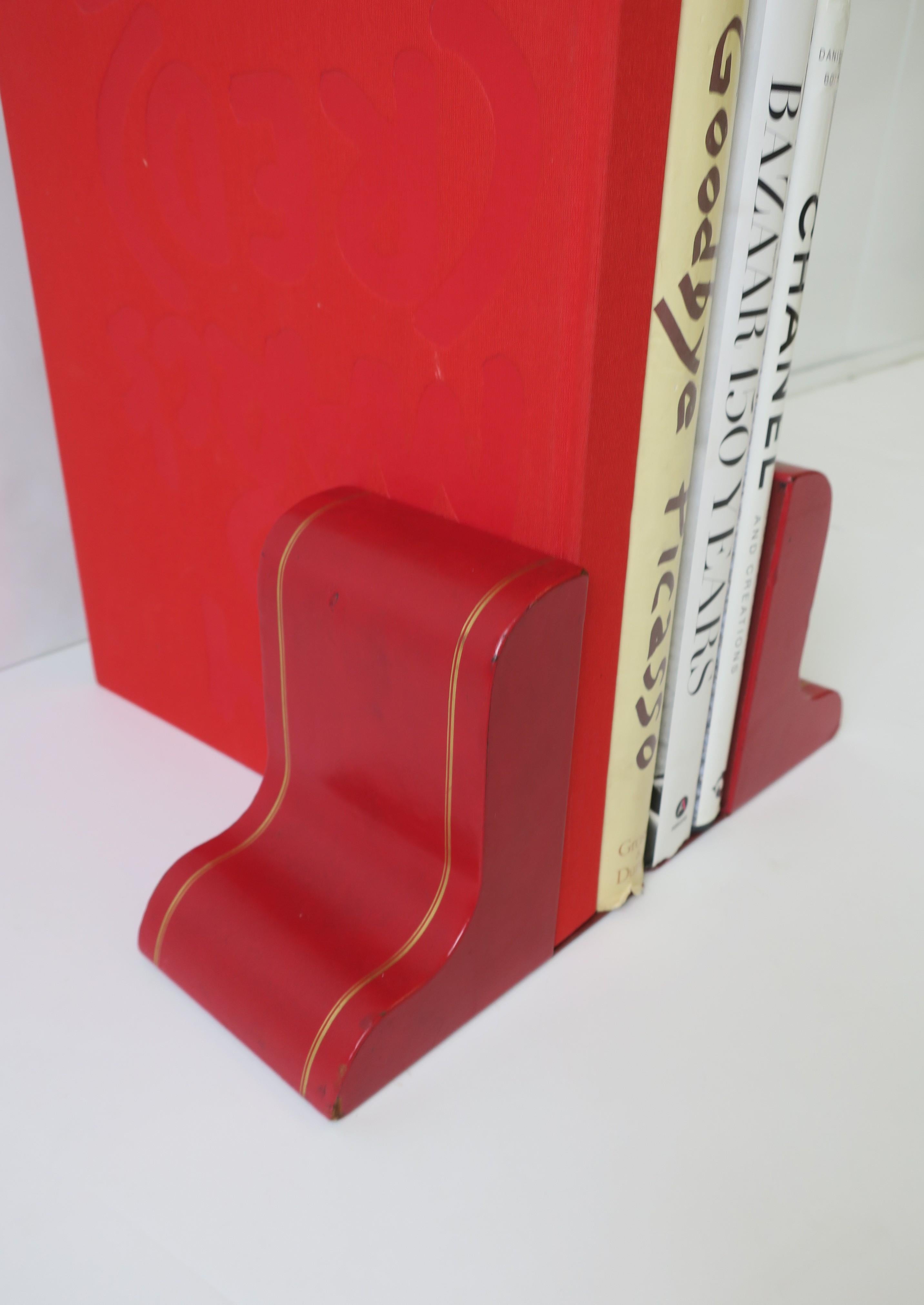 20th Century Italian Red Leather and Gold Bookends, Pair For Sale