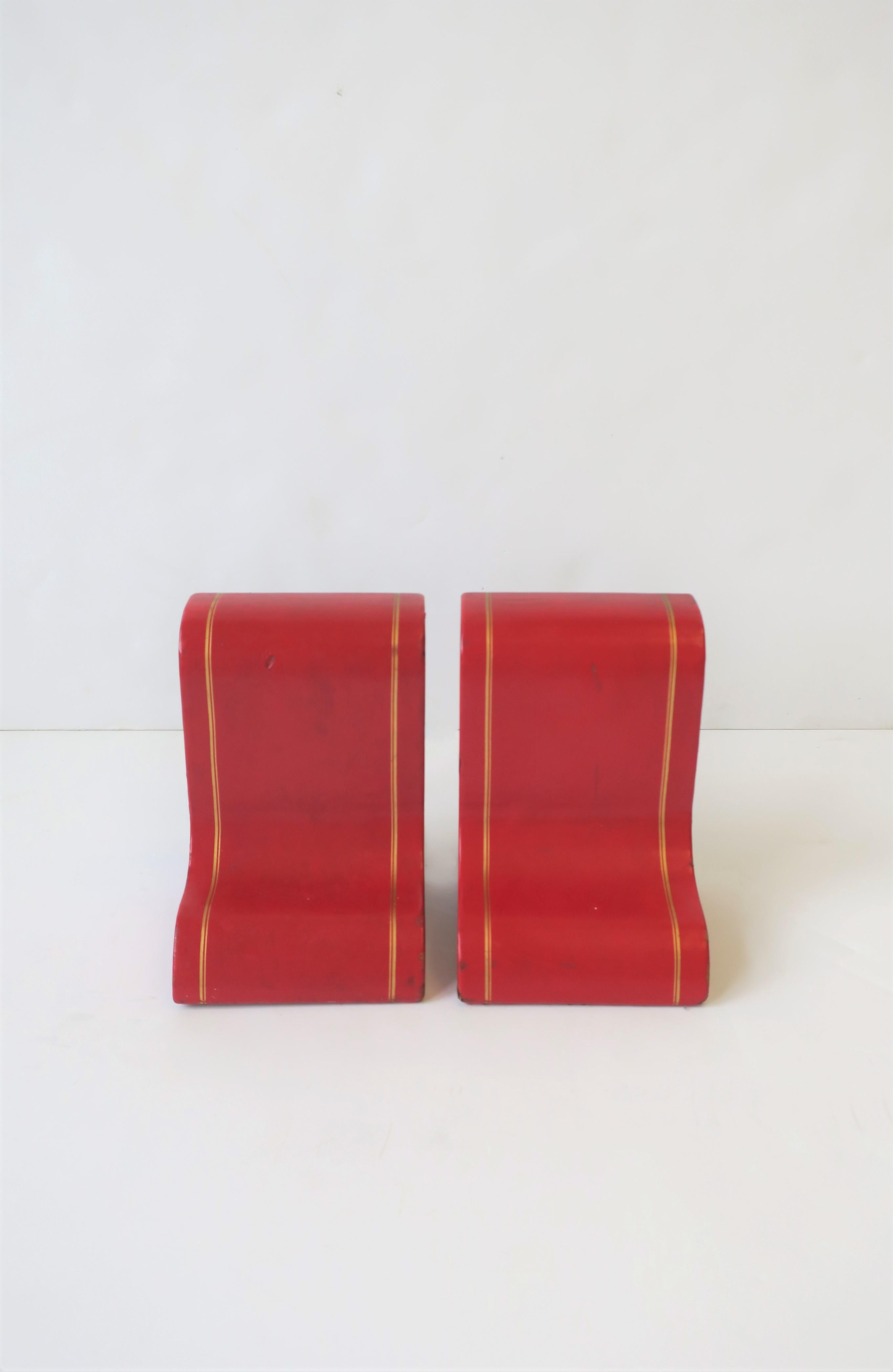 Italian Red Leather Gold Bookends, Pair For Sale 1