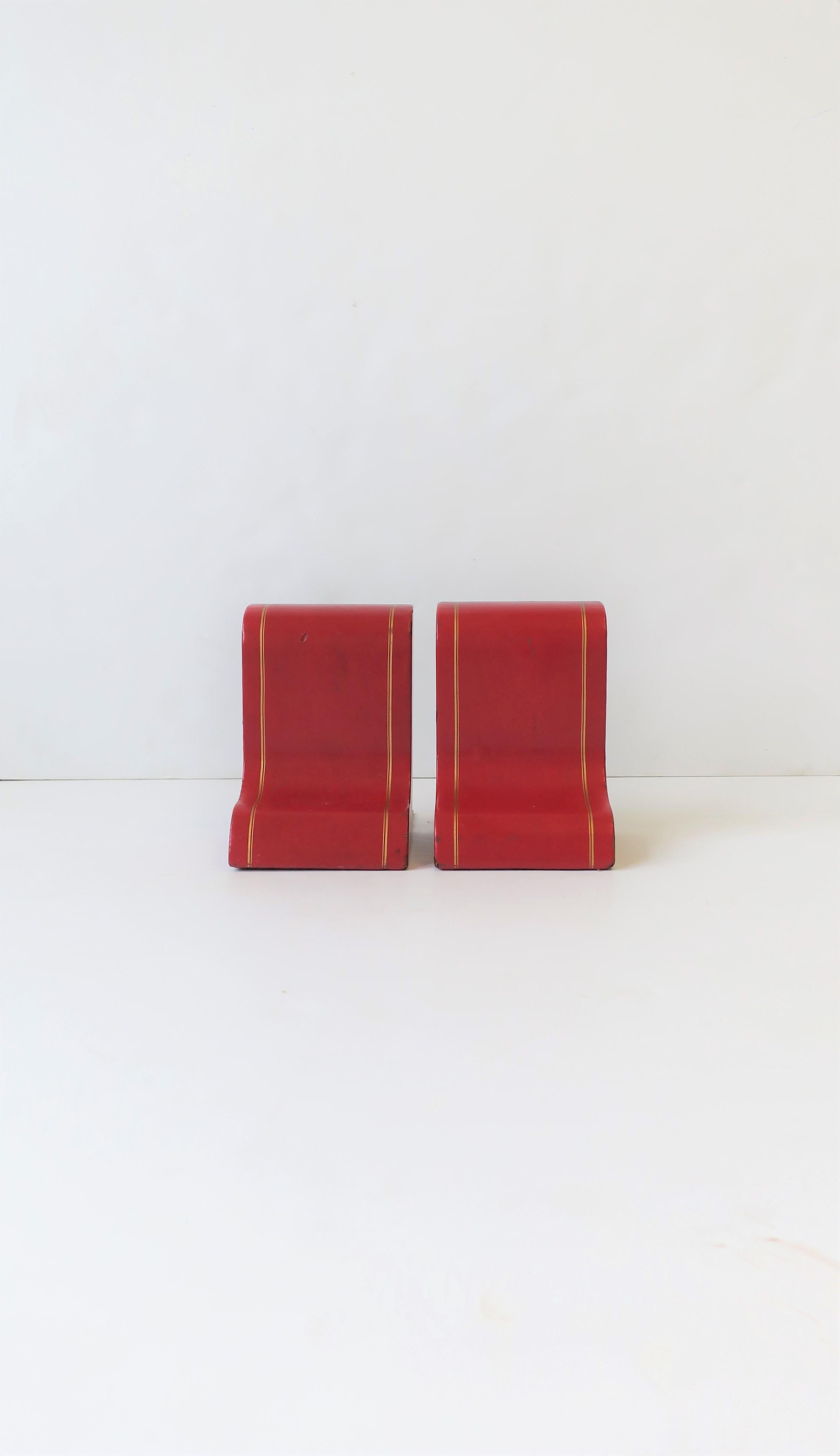 Italian Red Leather and Gold Bookends, Pair For Sale 2