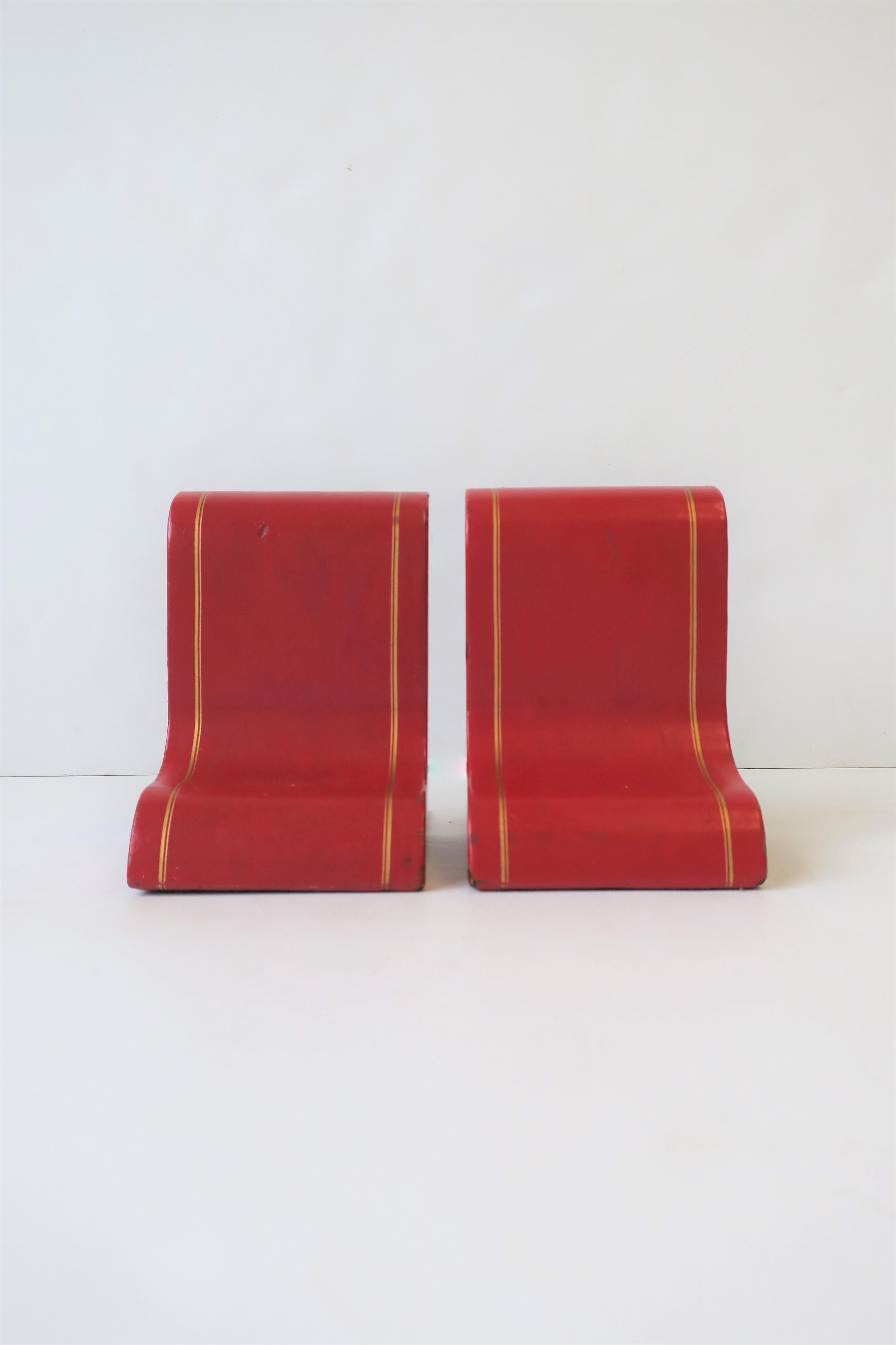 Italian Red Leather and Gold Bookends, Pair For Sale 4