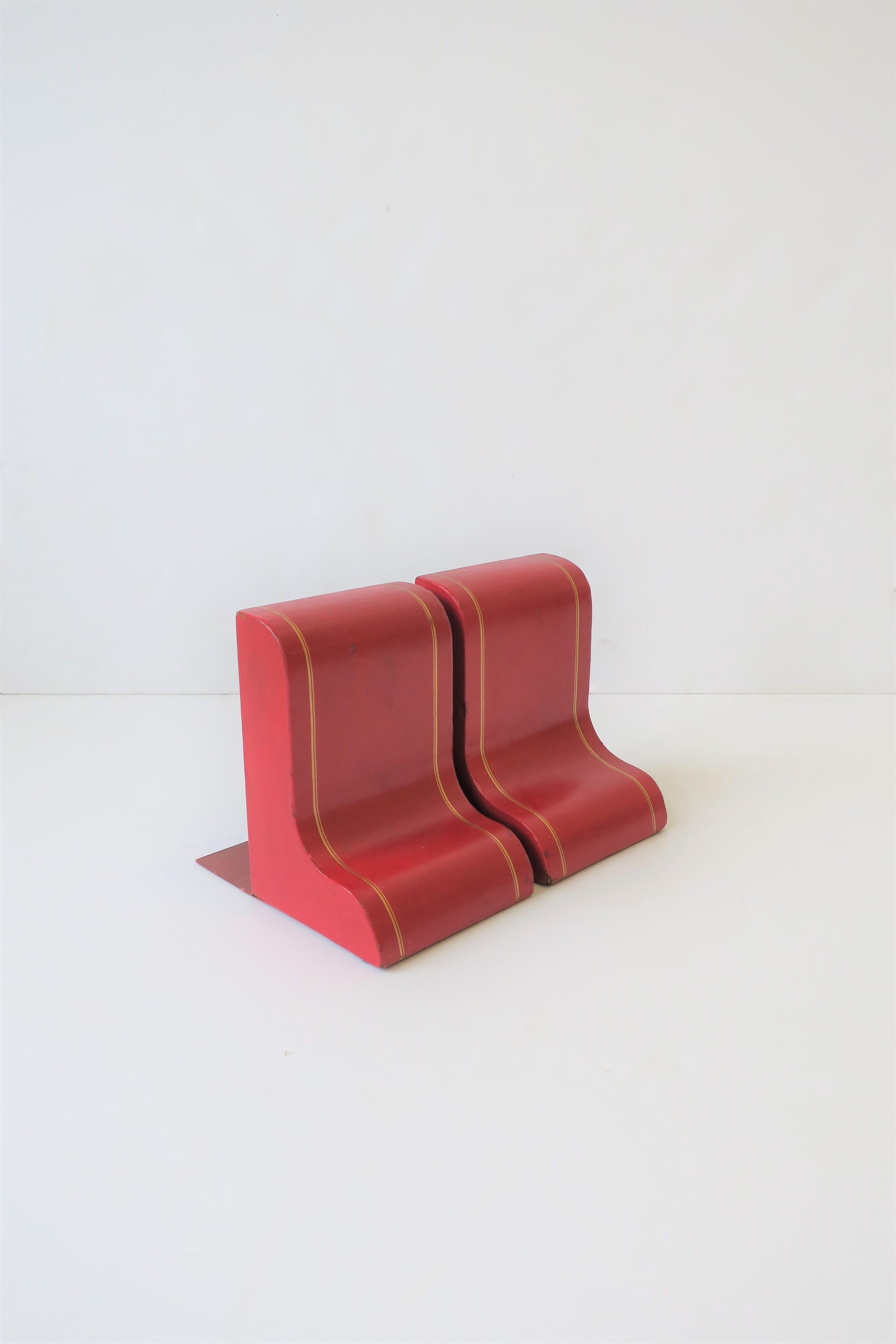 Italian Red Leather and Gold Bookends, Pair For Sale 5