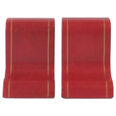 Italian Red Leather and Gold Bookends, Pair
