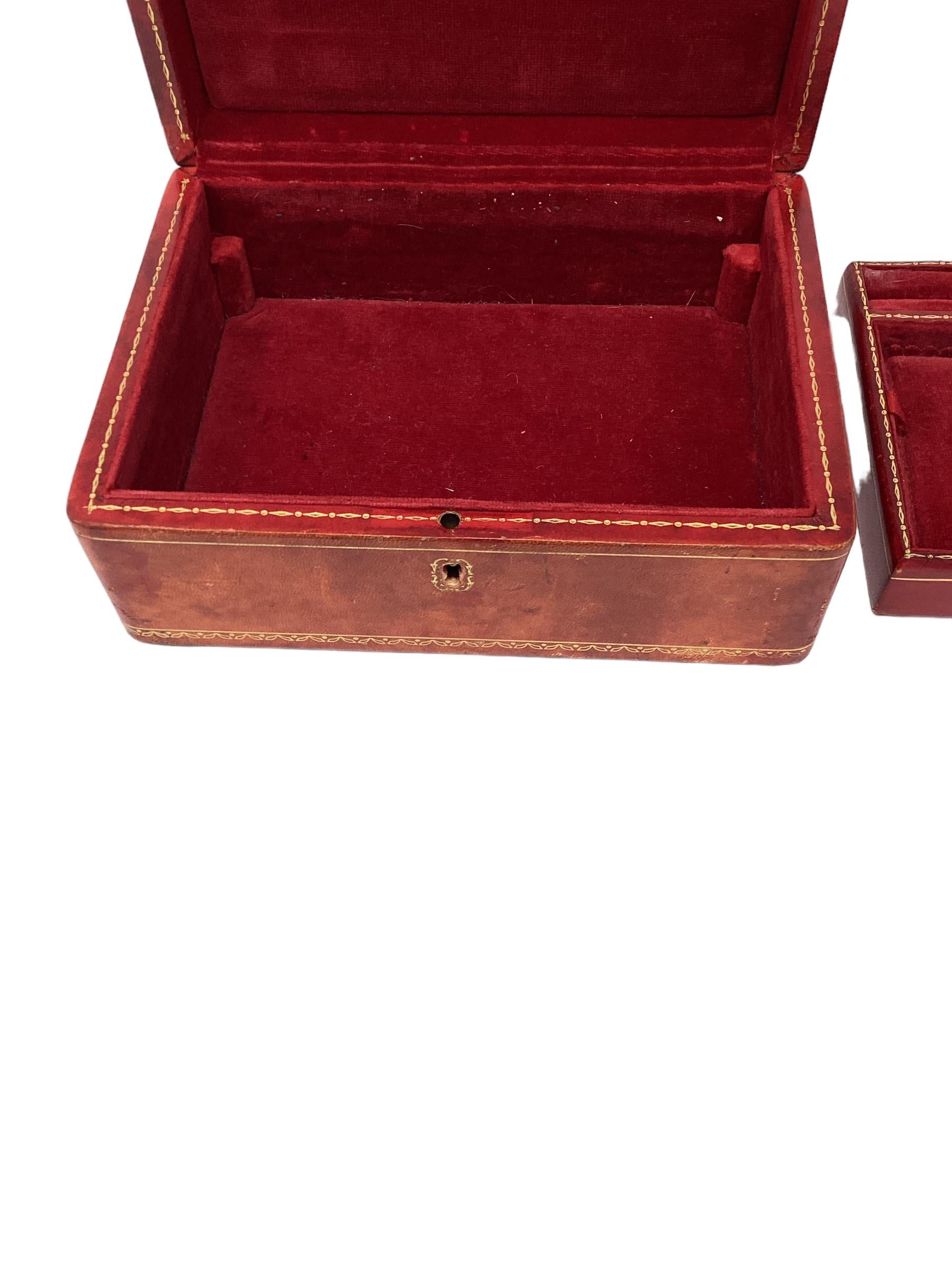 Mid-20th Century Italian Red Leather Jewelry Box with Gold Tooling 