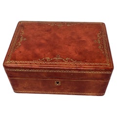 Italian Red Leather Jewelry Box with Gold Tooling
