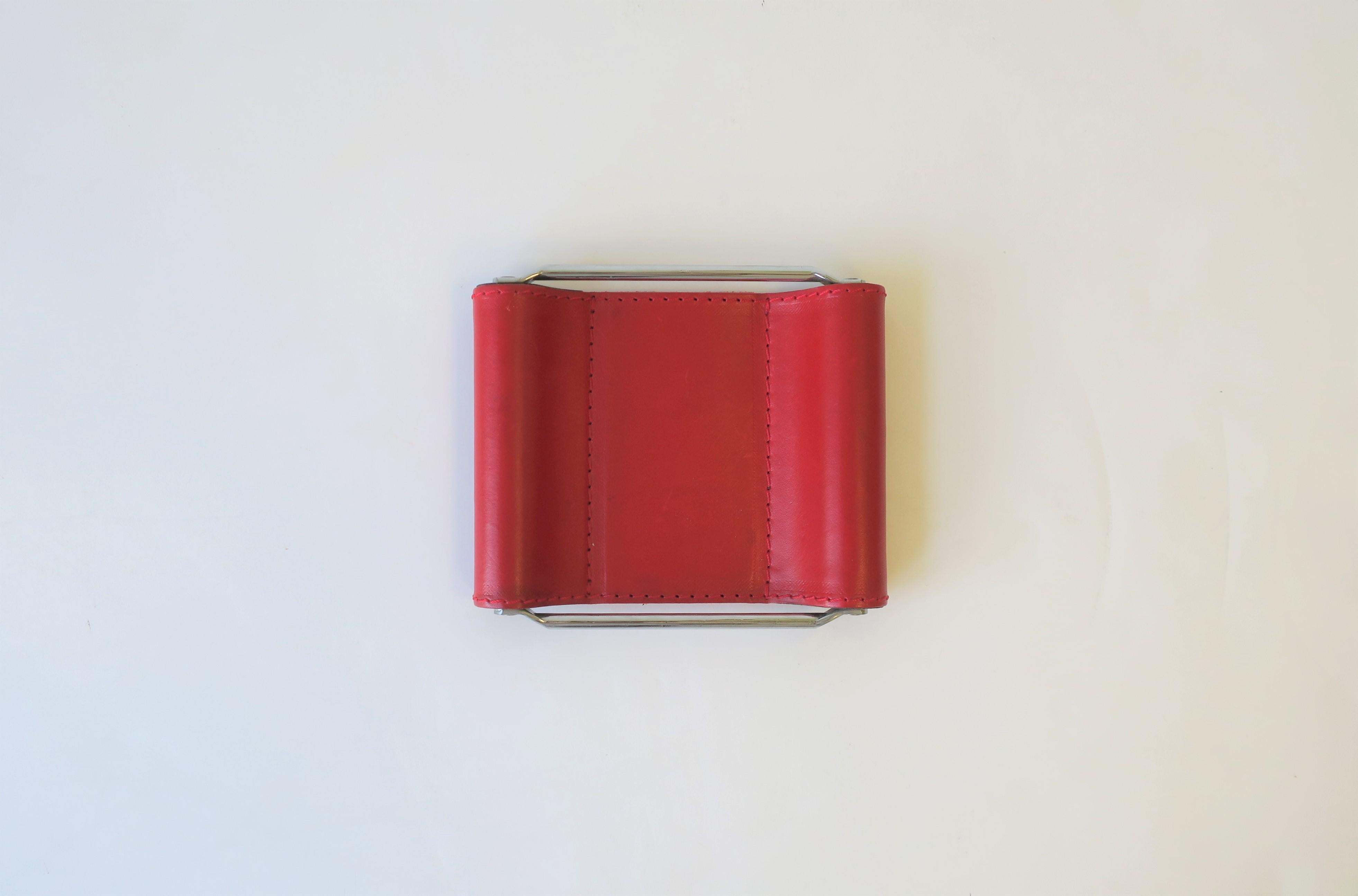 Minimalist Italian Red Leather Jewelry Dish Vide-Poche or Desk Vessel