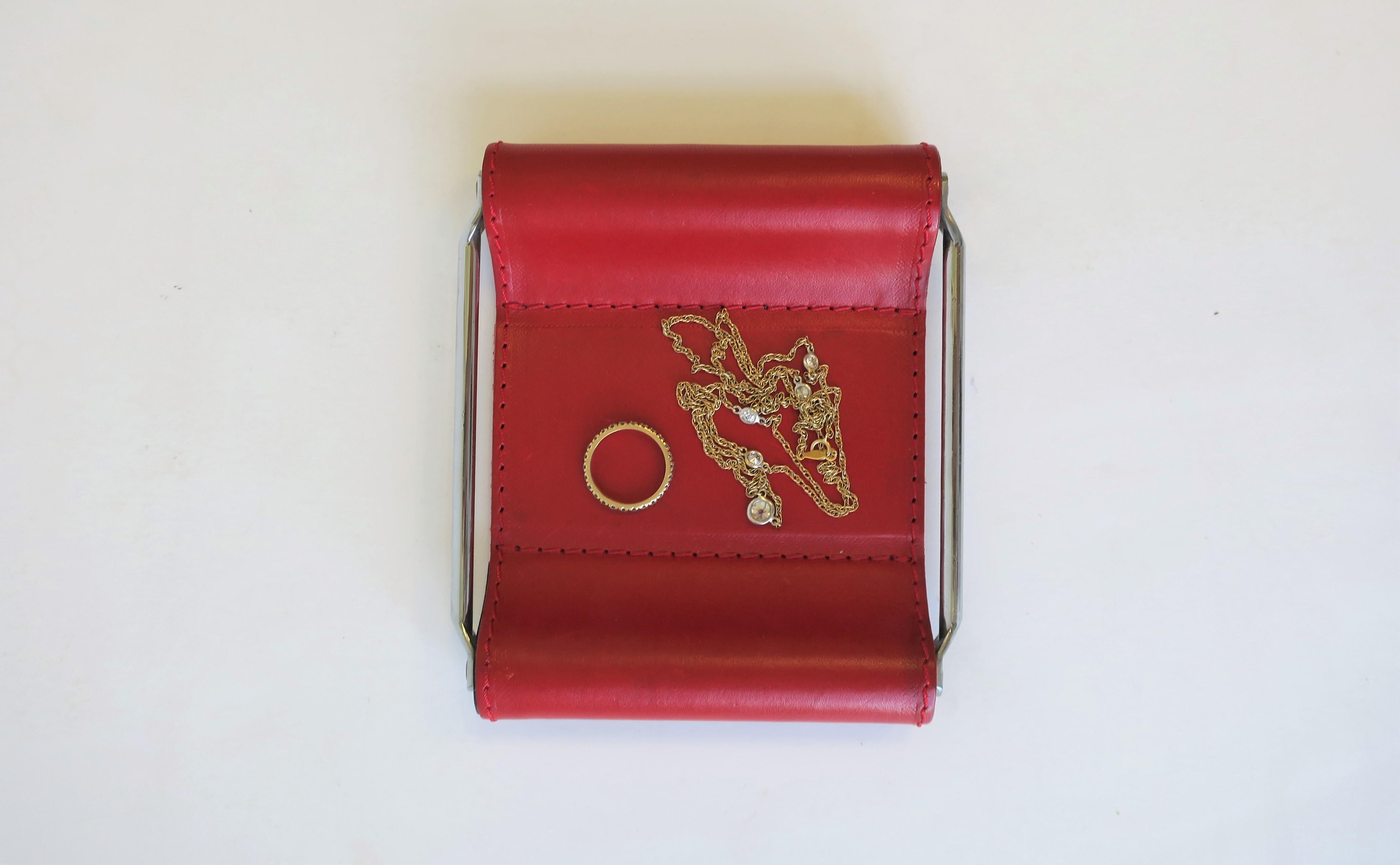 Contemporary Italian Red Leather Jewelry Dish Vide-Poche or Desk Vessel