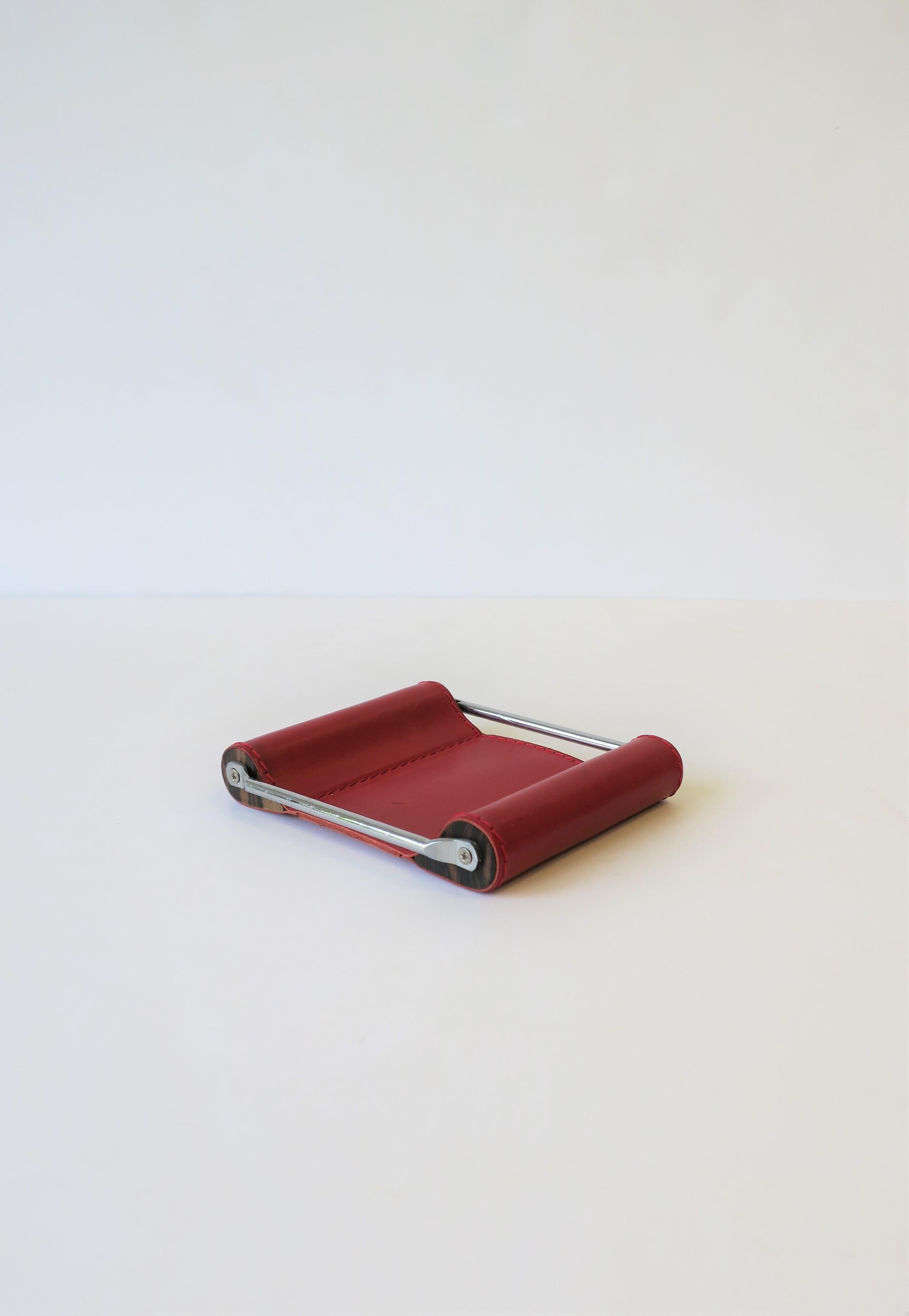 Italian Red Leather Jewelry Dish Vide-Poche or Desk Vessel 4