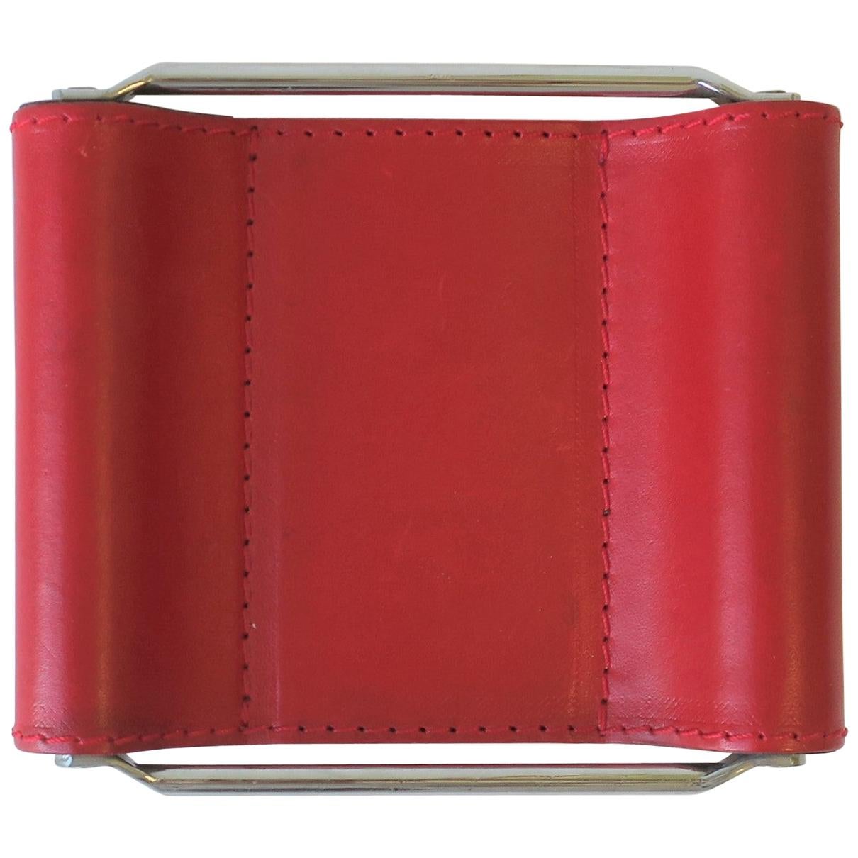 Italian Red Leather Jewelry Dish Vide-Poche or Desk Vessel