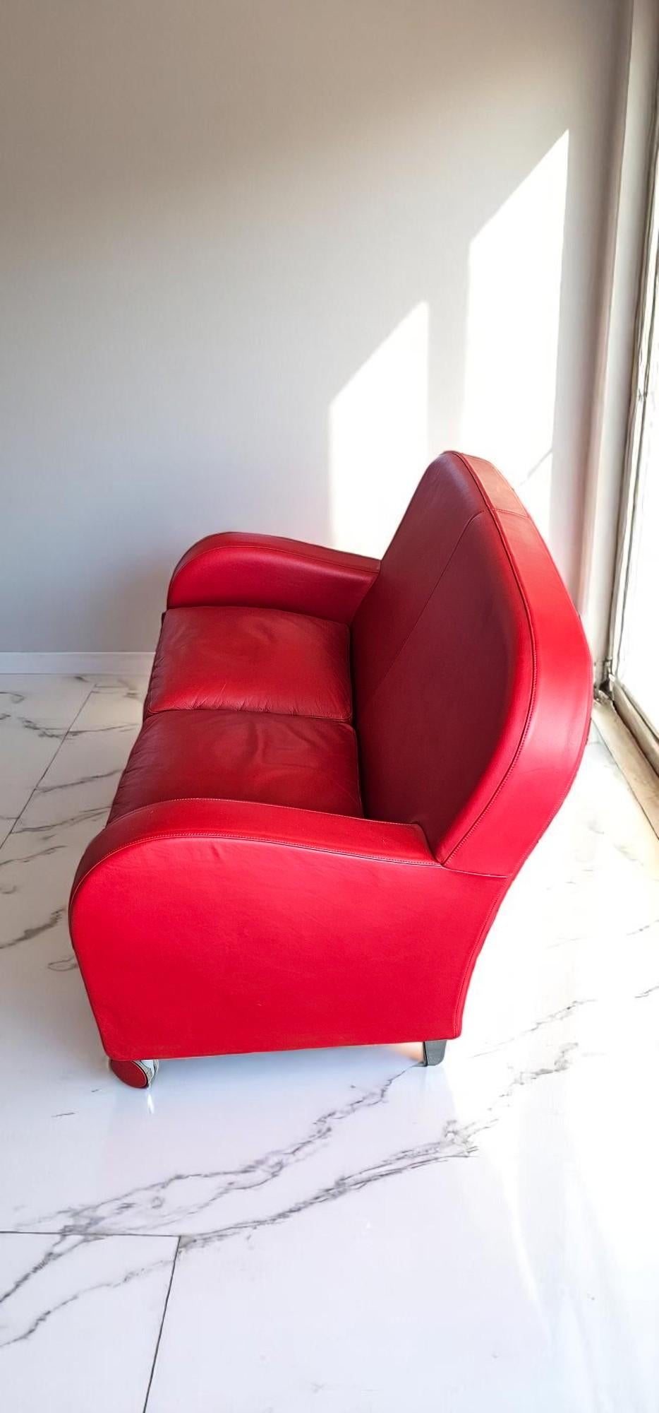Italian Red Leather Sofa Daisy by Poltrona Frau, Italy 2008 For Sale 6