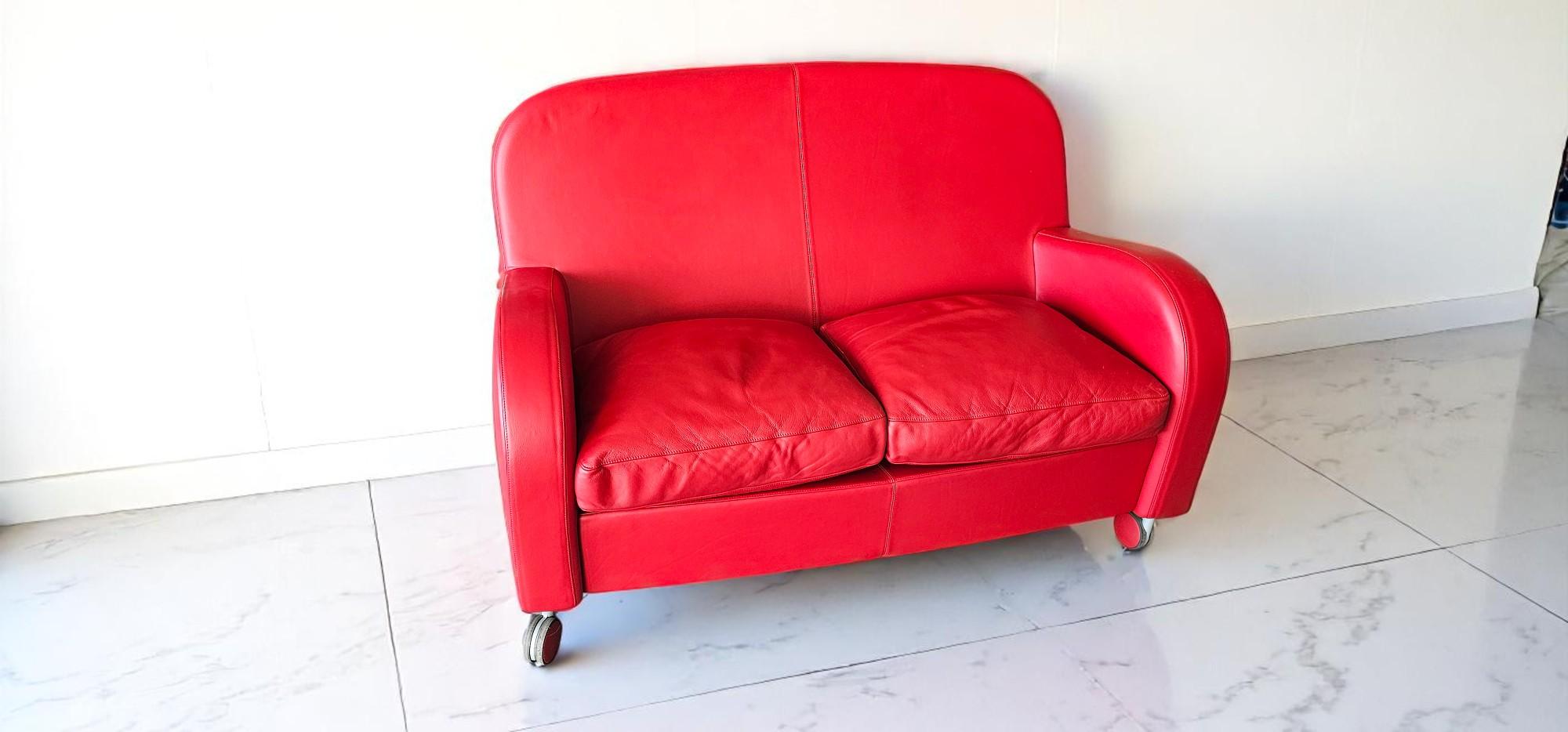 Italian Red Leather Sofa Daisy by Poltrona Frau, Italy 2008 For Sale 7