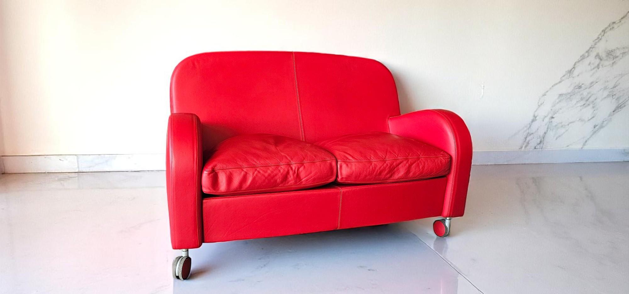 Italian Red Leather Sofa Daisy by Poltrona Frau, Italy 2008 For Sale 8