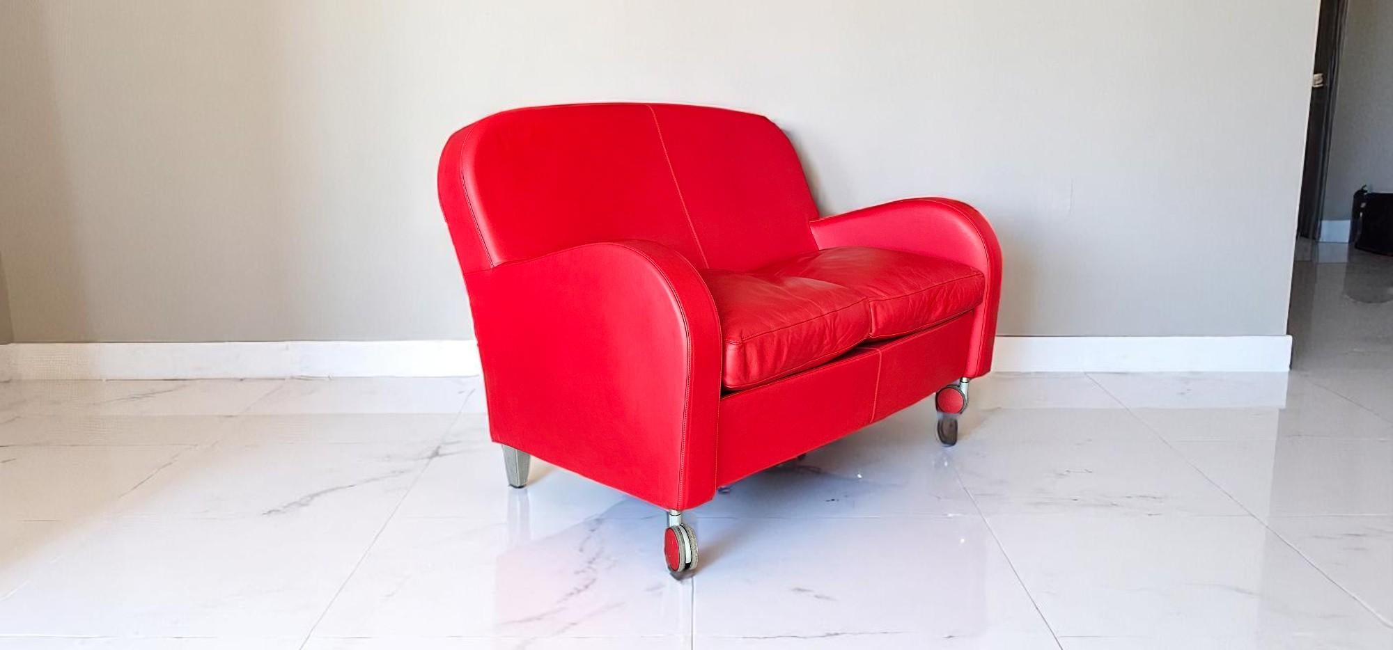 Italian Red Leather Sofa Daisy by Poltrona Frau, Italy 2008 For Sale 10