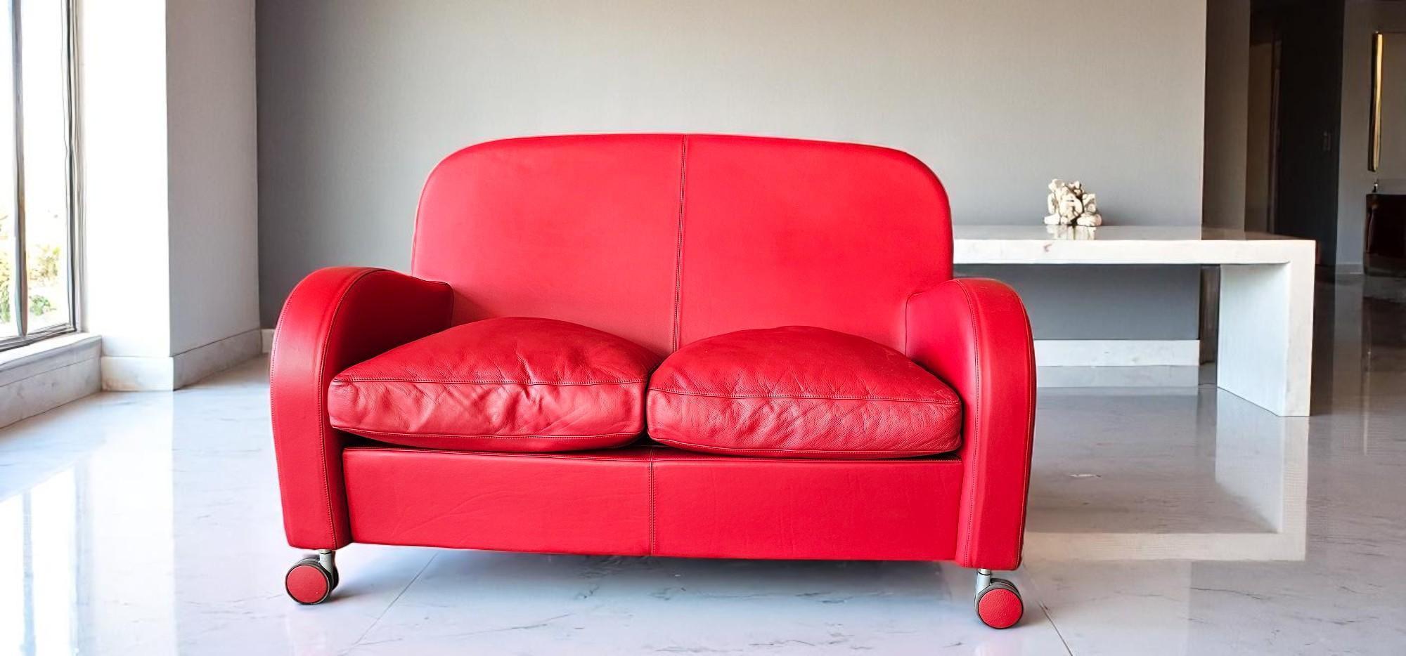 Modern Italian Red Leather Sofa Daisy by Poltrona Frau, Italy 2008 For Sale