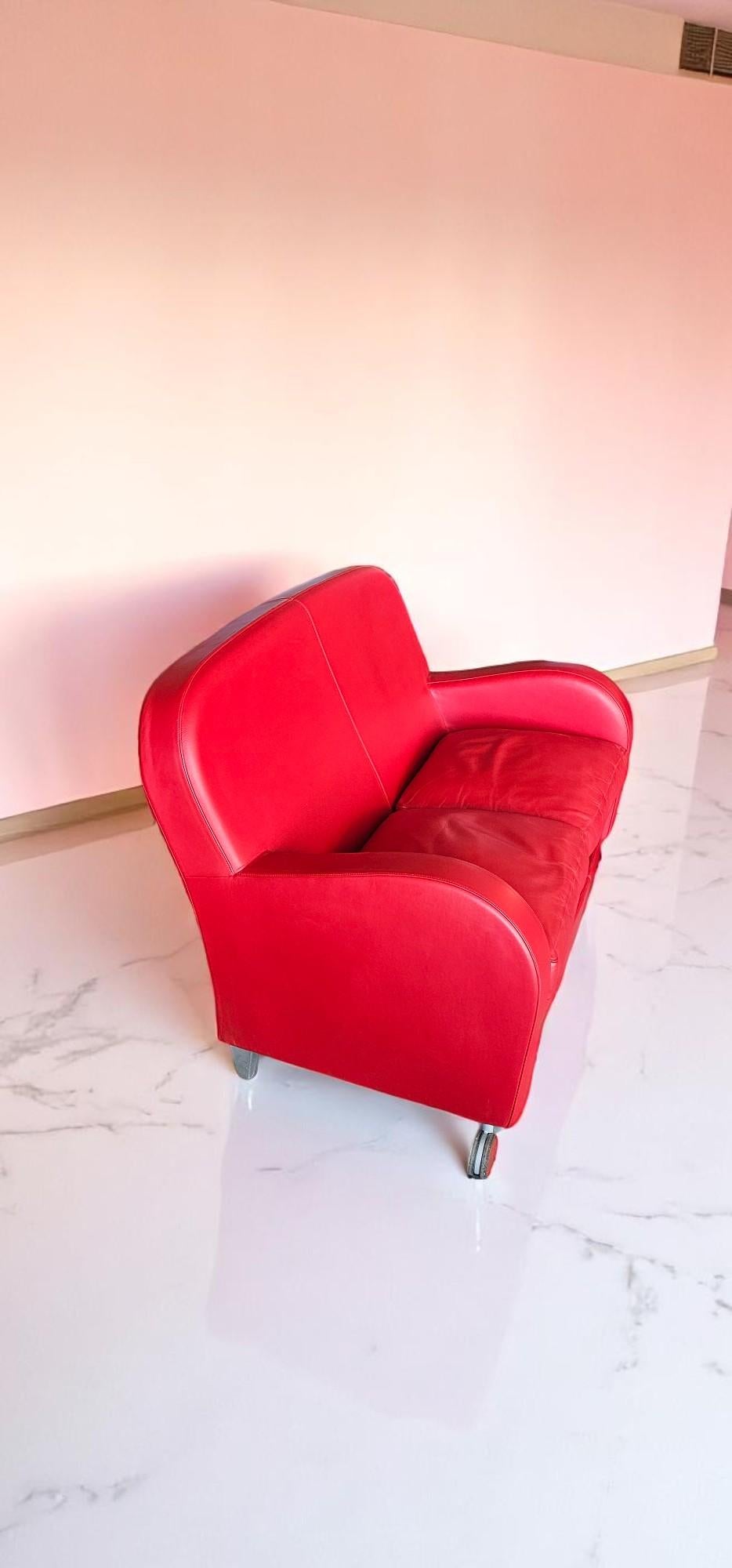 Contemporary Italian Red Leather Sofa Daisy by Poltrona Frau, Italy 2008 For Sale