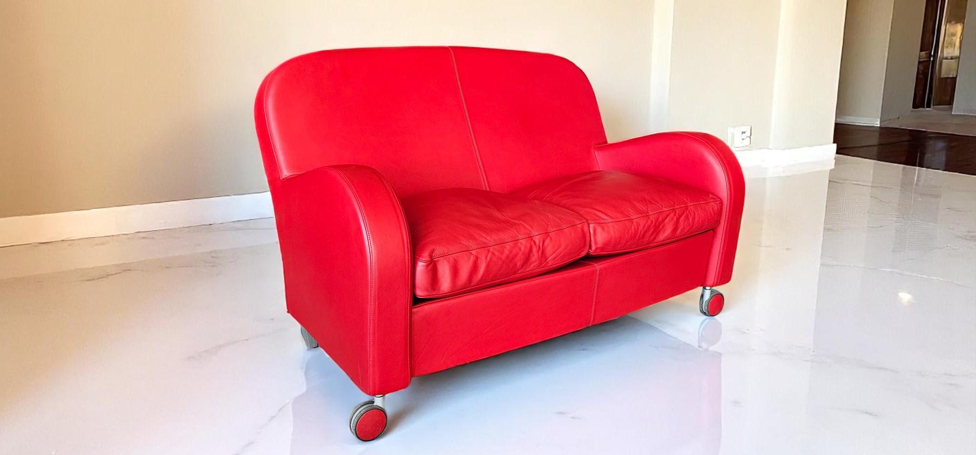 Italian Red Leather Sofa Daisy by Poltrona Frau, Italy 2008 For Sale 1